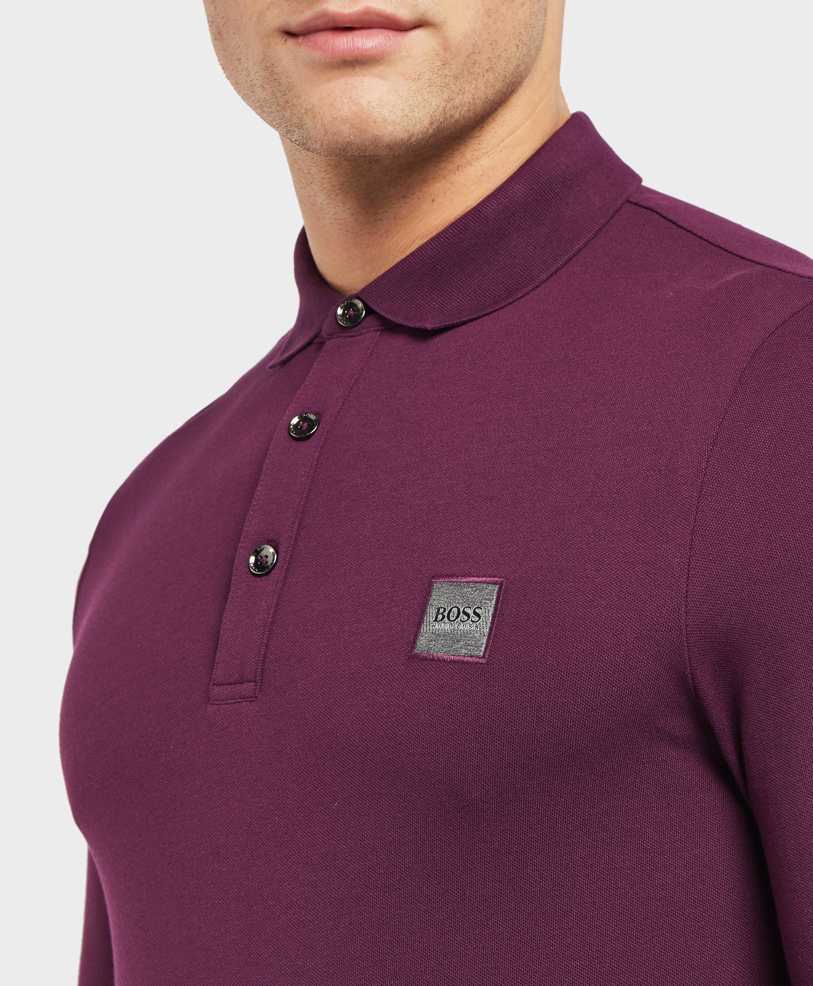 BOSS by Hugo Boss Cotton Passerby Long Sleeve Polo Shirt Purple for Men