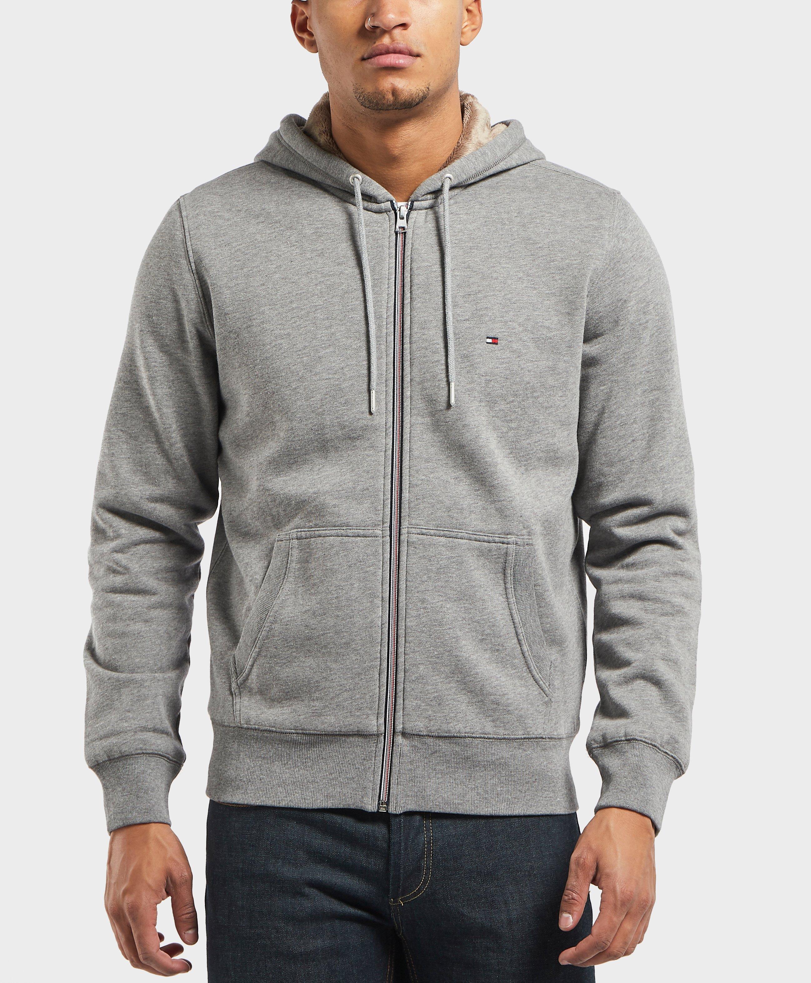 Tommy Hilfiger Fur Lined Zip Through Hoodie in Gray for Men | Lyst