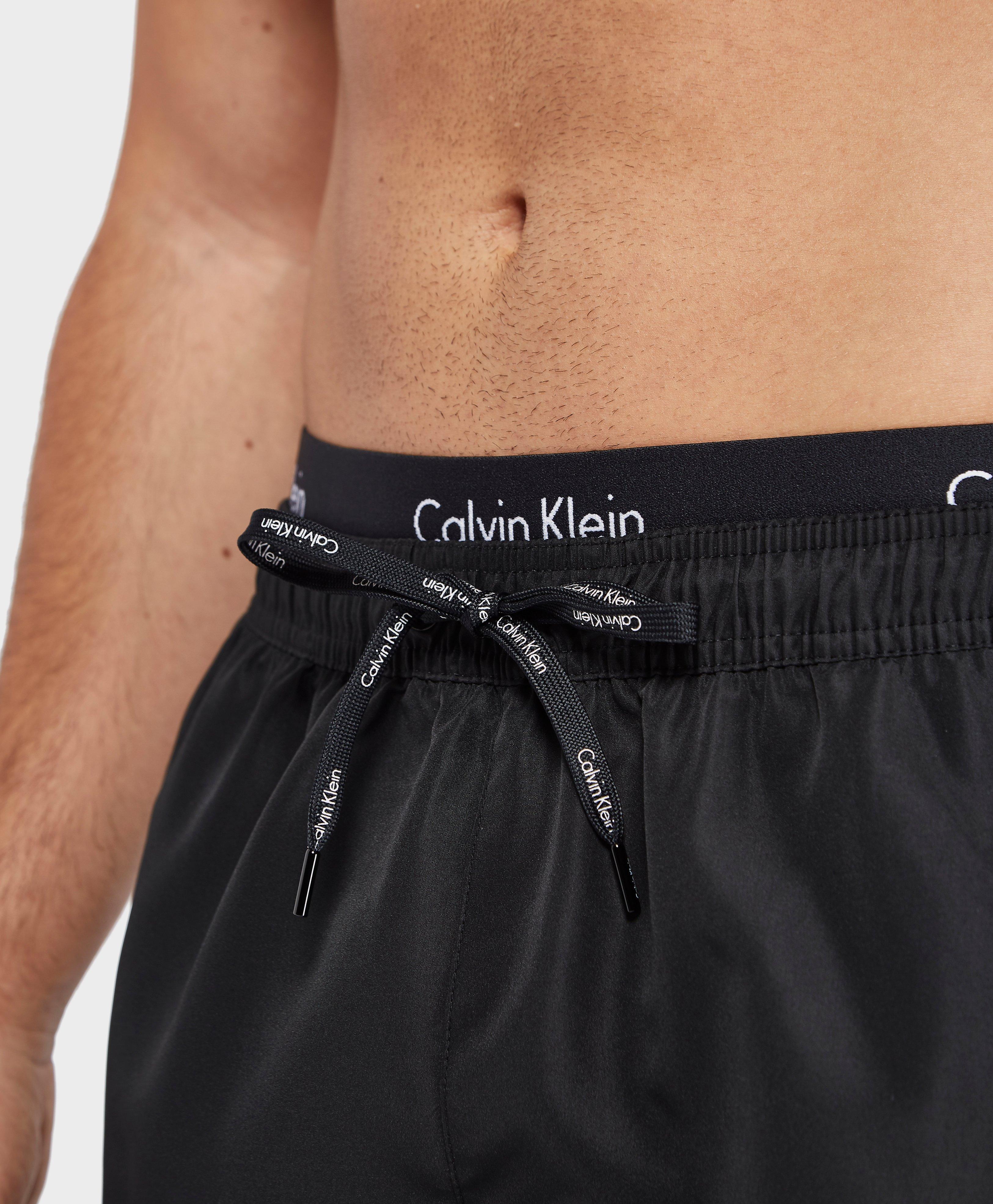 Calvin Klein Double Waistband Swim Shorts in Black for Men - Lyst