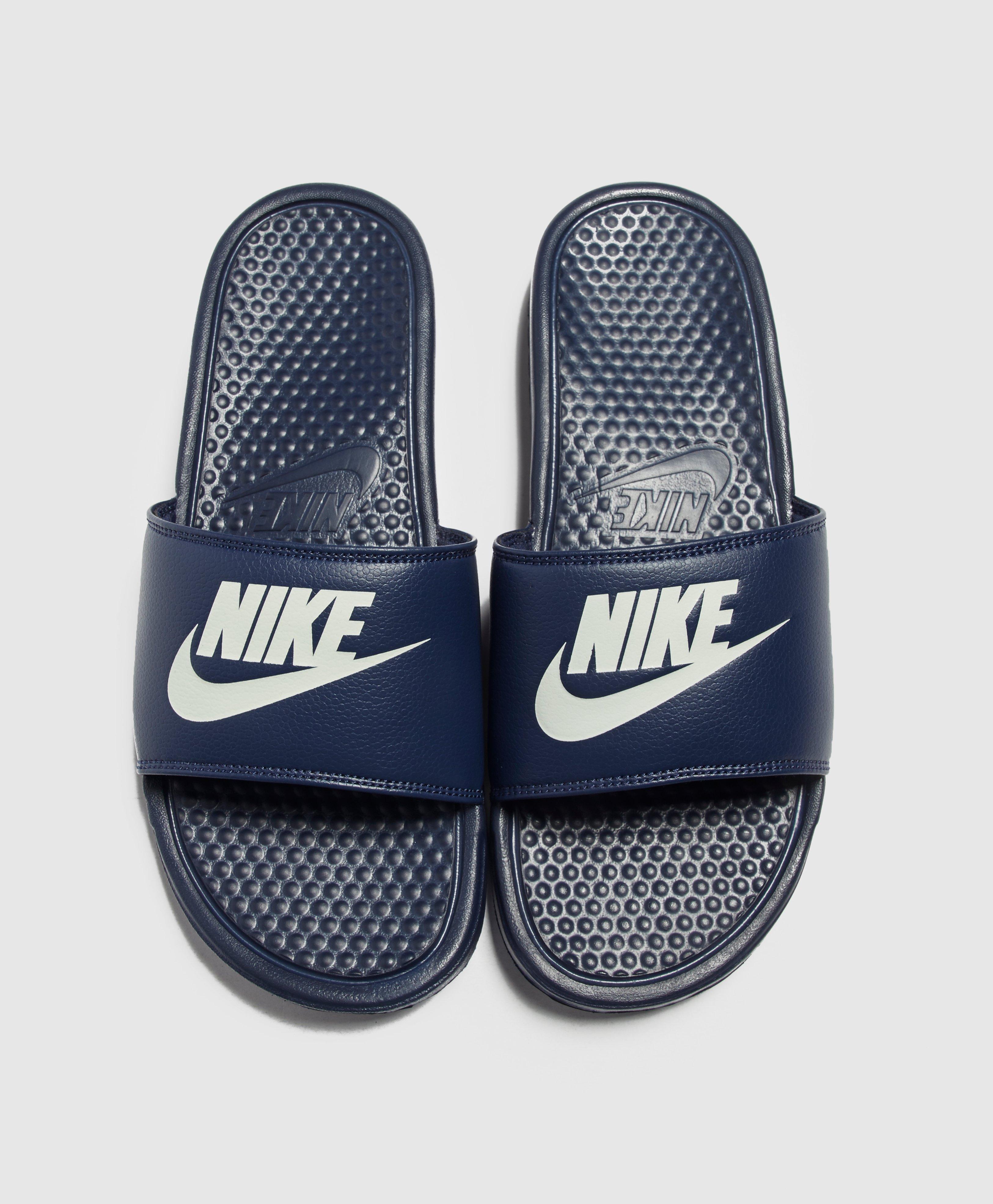 nike slides white and blue