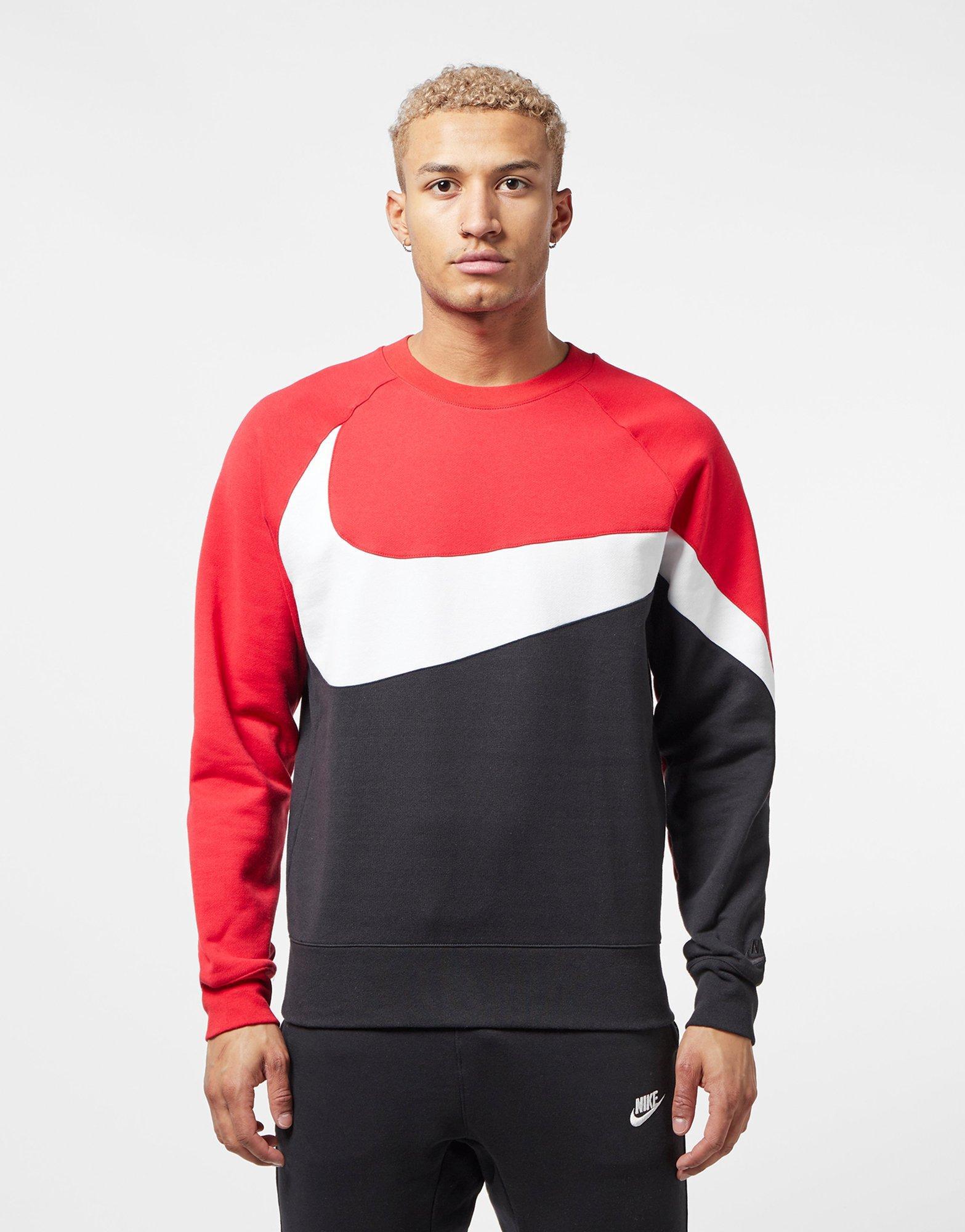 Nike Cotton Big Swoosh Crew Sweat in Red for Men | Lyst