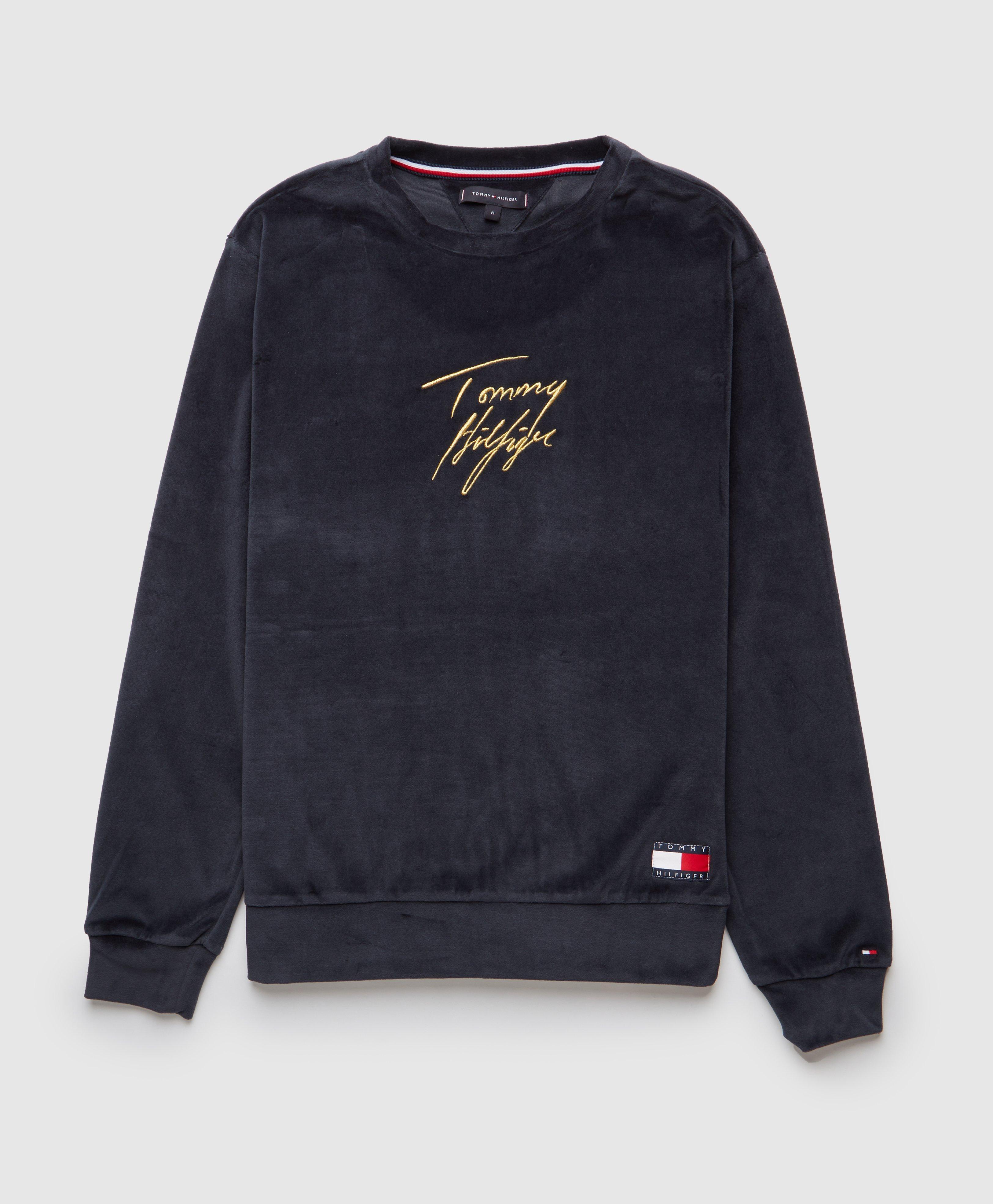 Tommy Hilfiger dark gray chenille collared sweatshirt with small embroidered logo softest velvet fabric