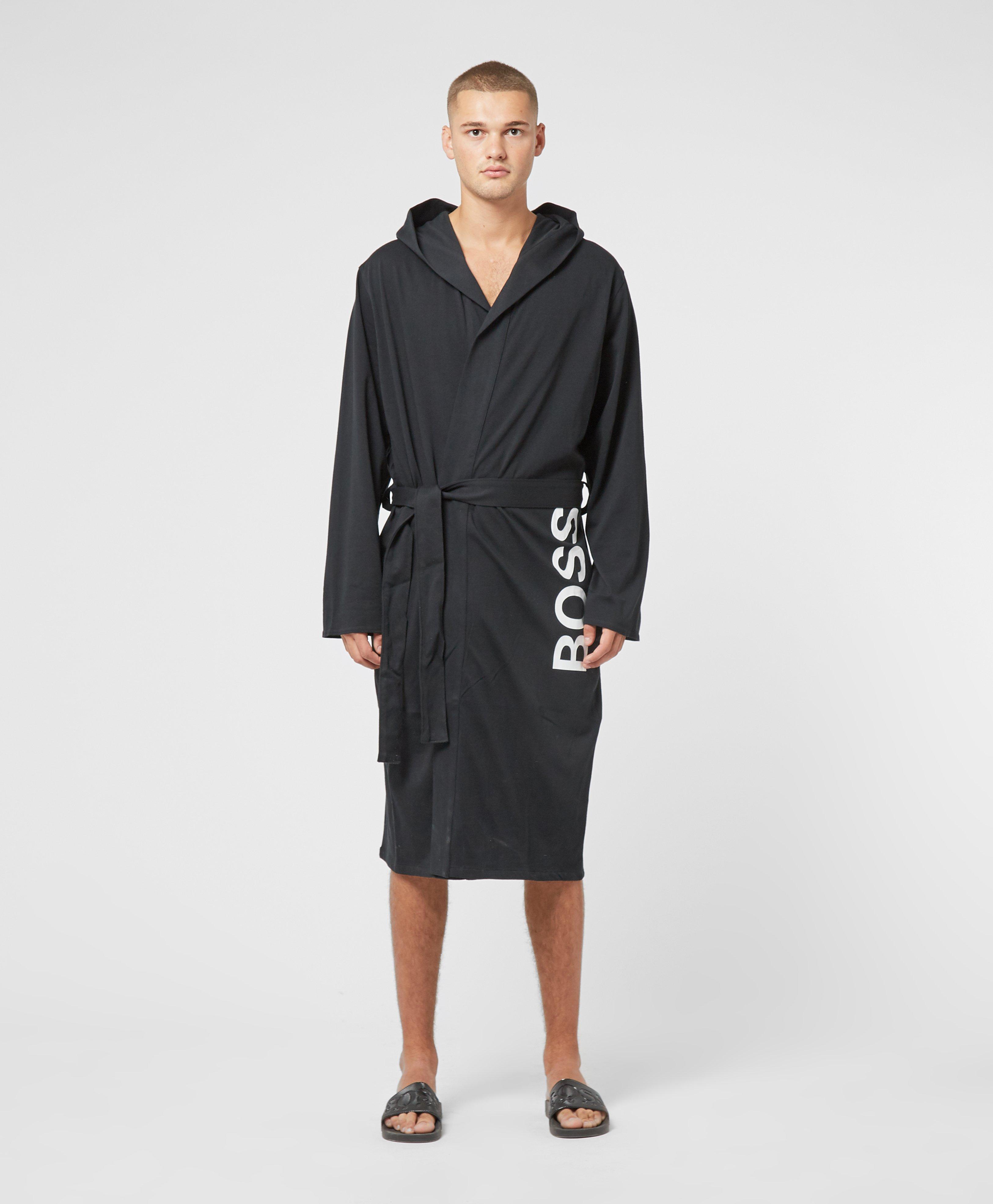 BOSS by HUGO BOSS Logo-print Dressing Gown In Brushed Cotton in Black for  Men - Lyst