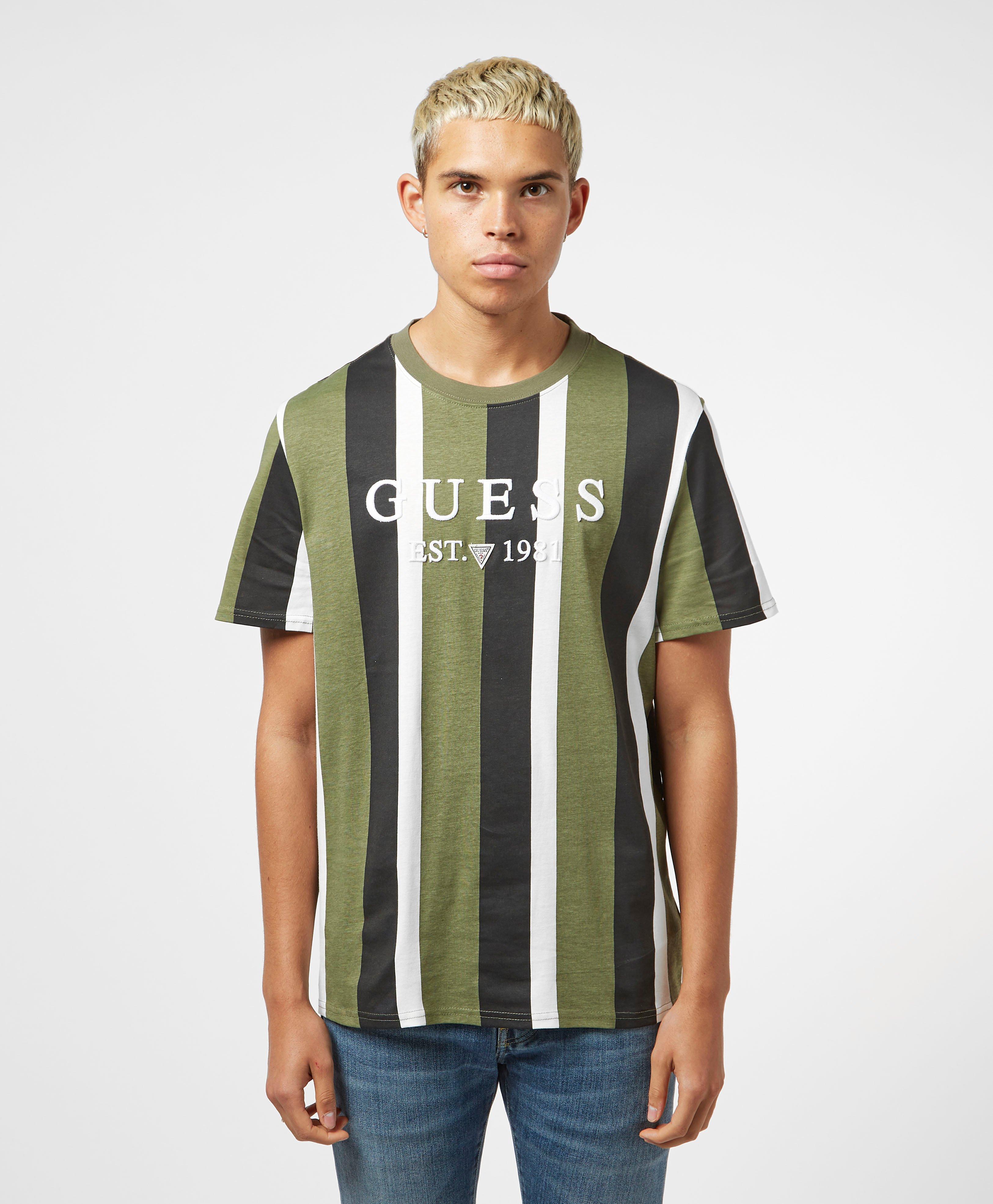 Guess Cotton Vertical Striped T-shirt in Green for Men | Lyst