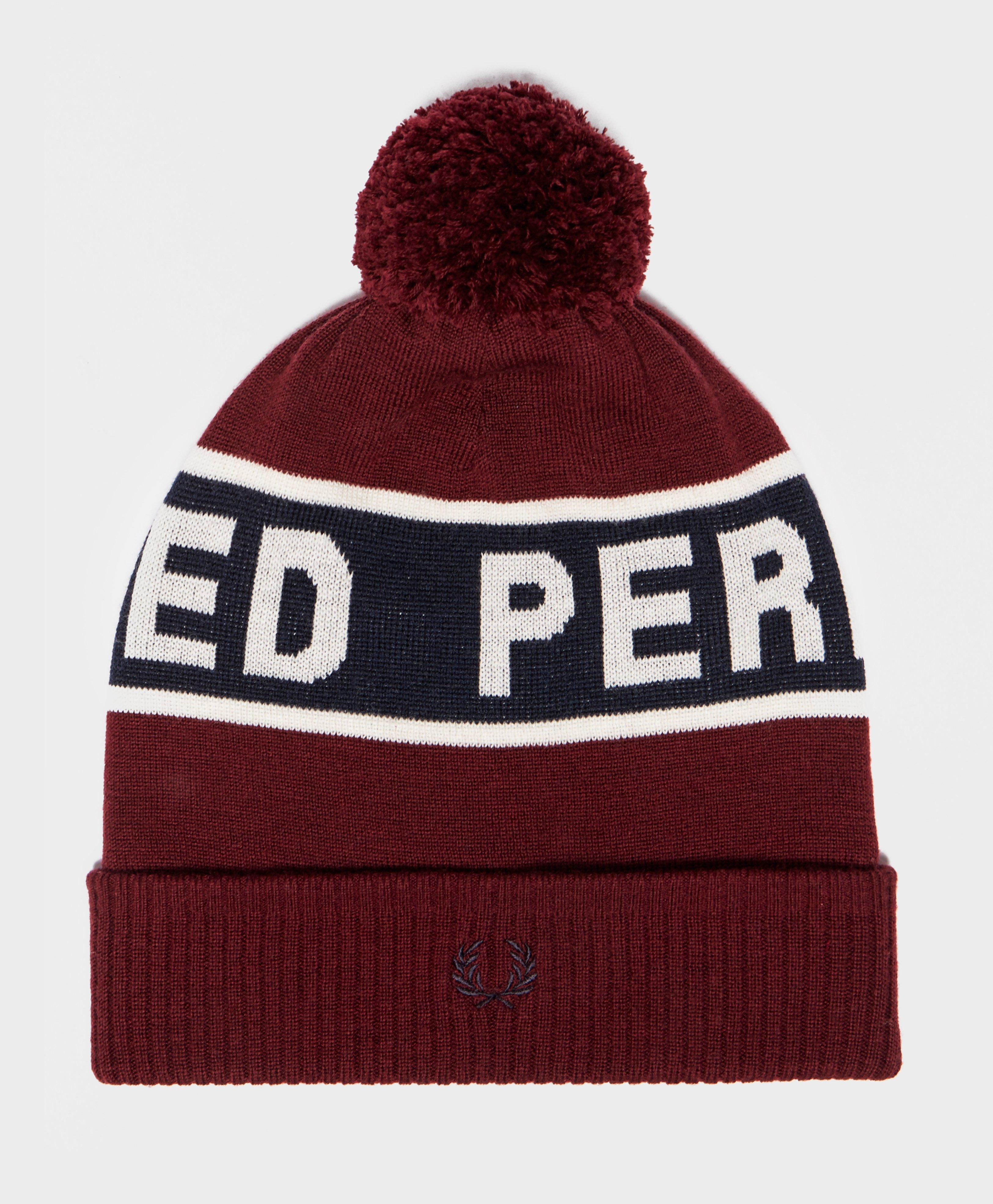 Fred Perry Wool Bobble Beanie Hat in Red for Men - Lyst