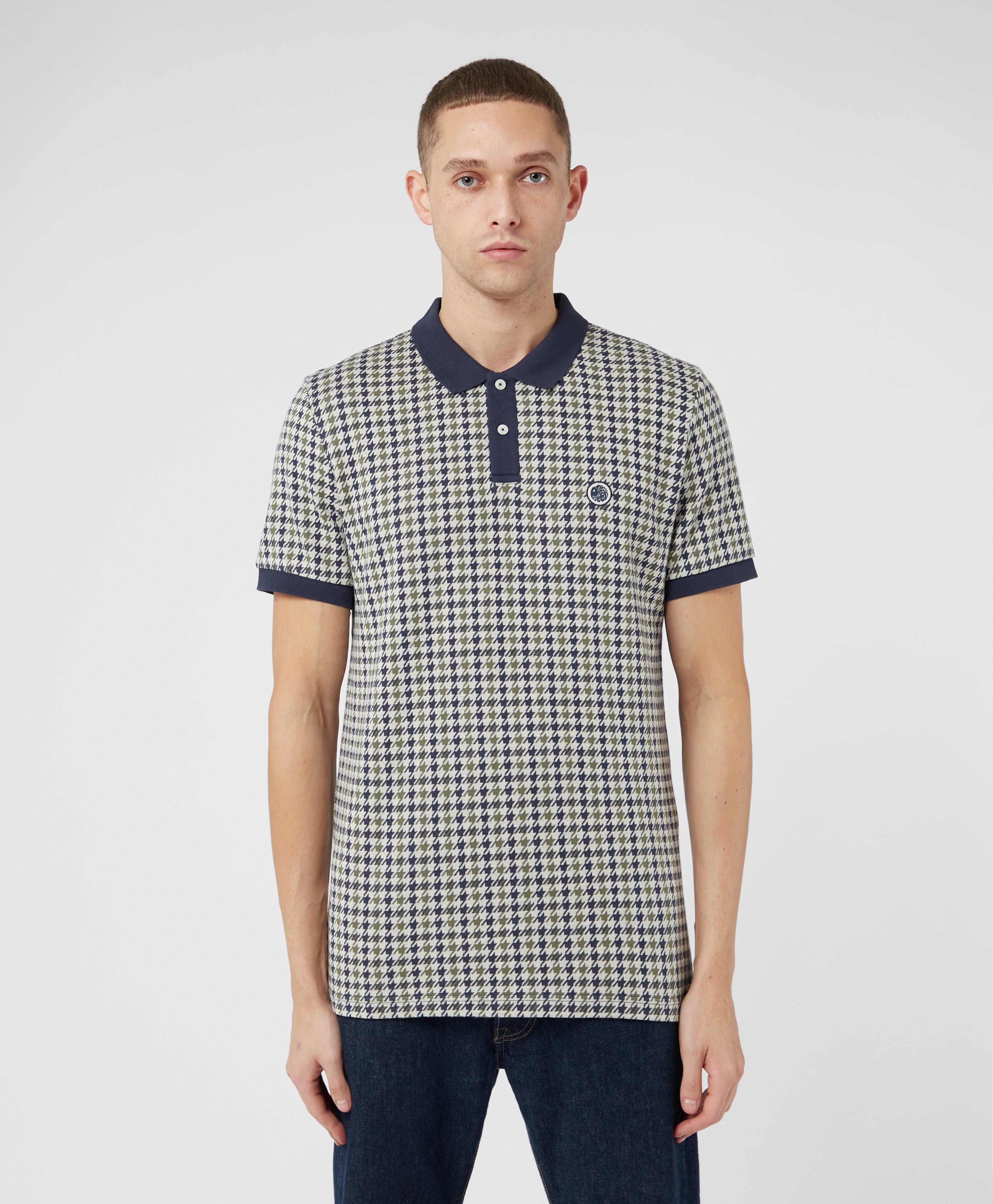 Pretty Green All Over Houndstooth Polo Shirt in Grey for Men | Lyst UK