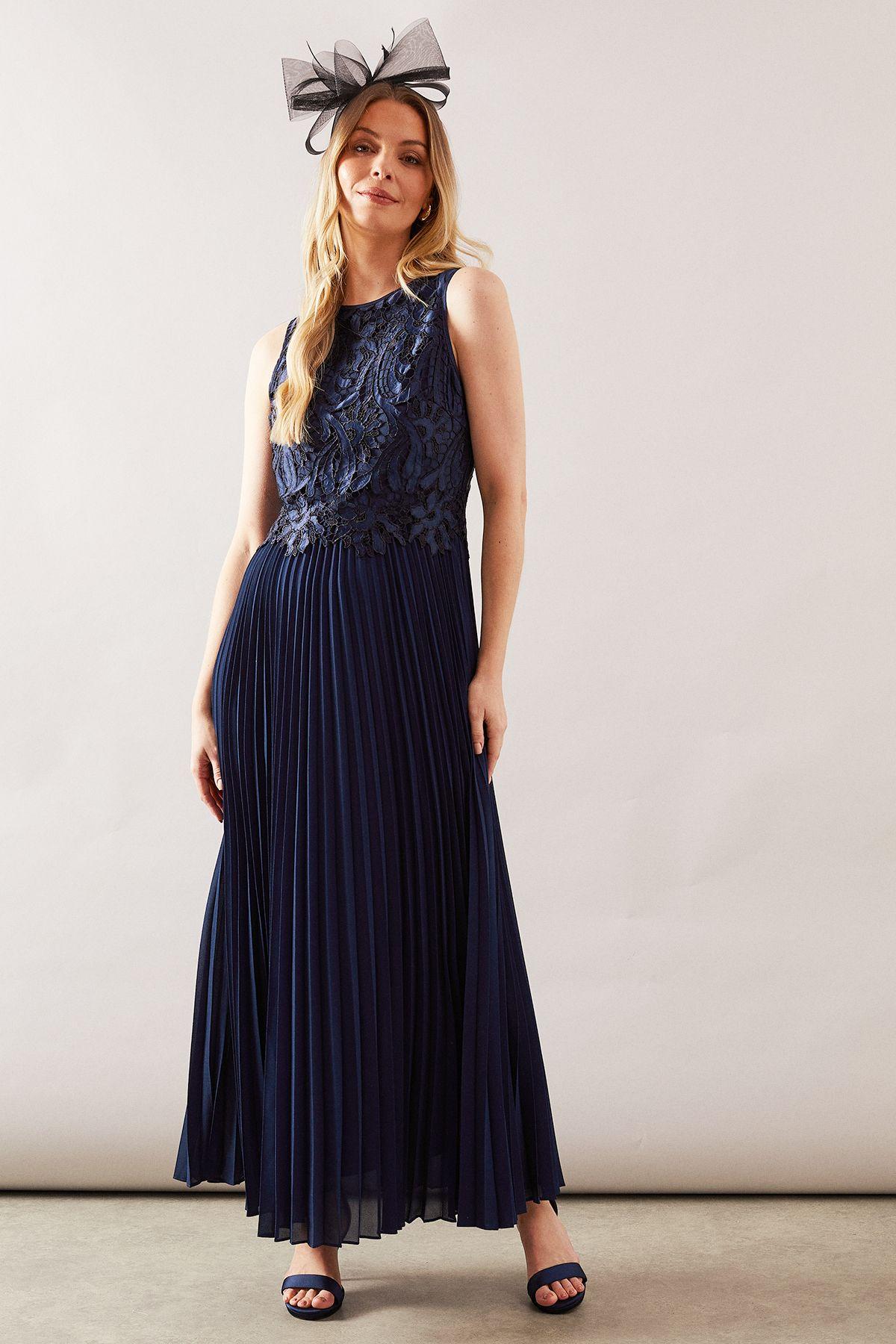 Wallis Lace Overlay Pleated Maxi Dress in Blue | Lyst UK