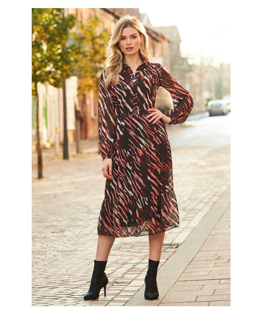 Sosandar Red Zebra Print Tiered Midi Shirt Dress in Natural Lyst UK