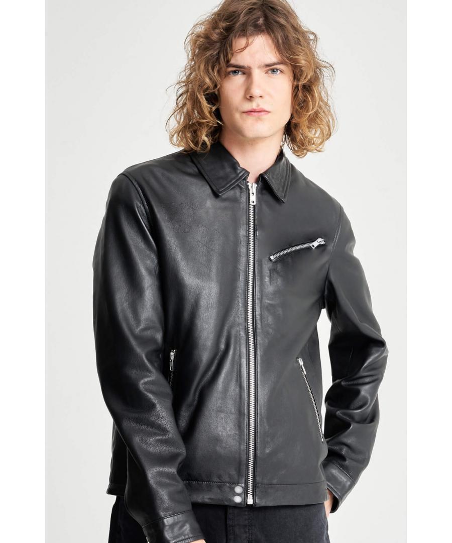 Barneys originals real leather zipped biker jacket hotsell
