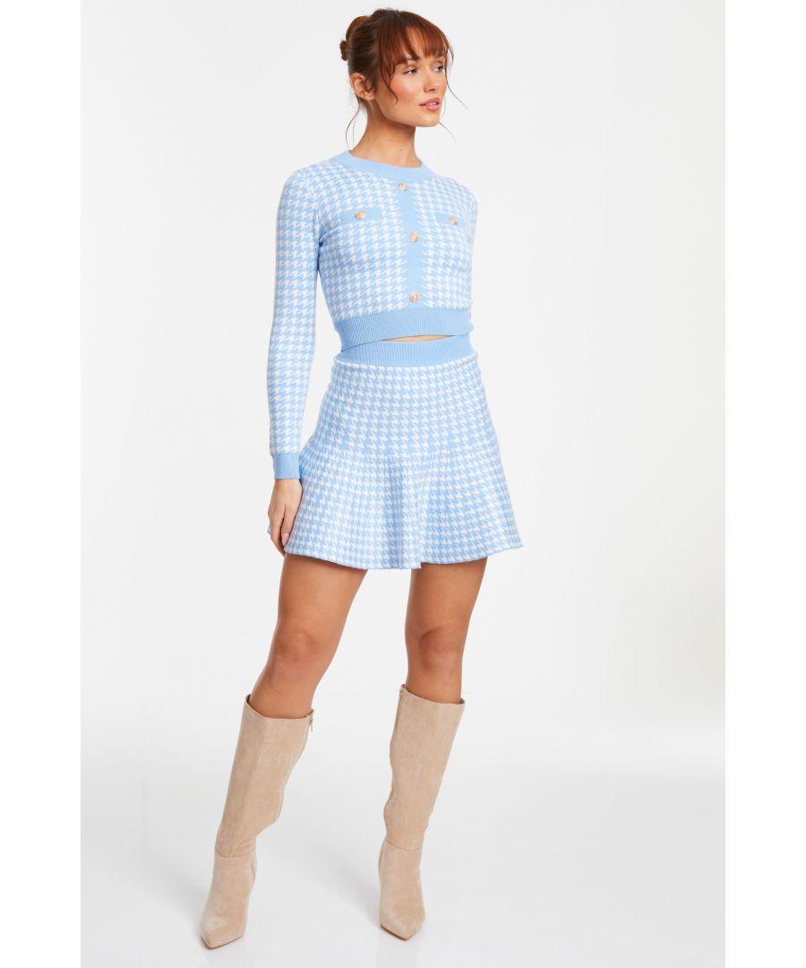 Quiz Knitted Dog Tooth Skirt Viscose in Blue Lyst UK