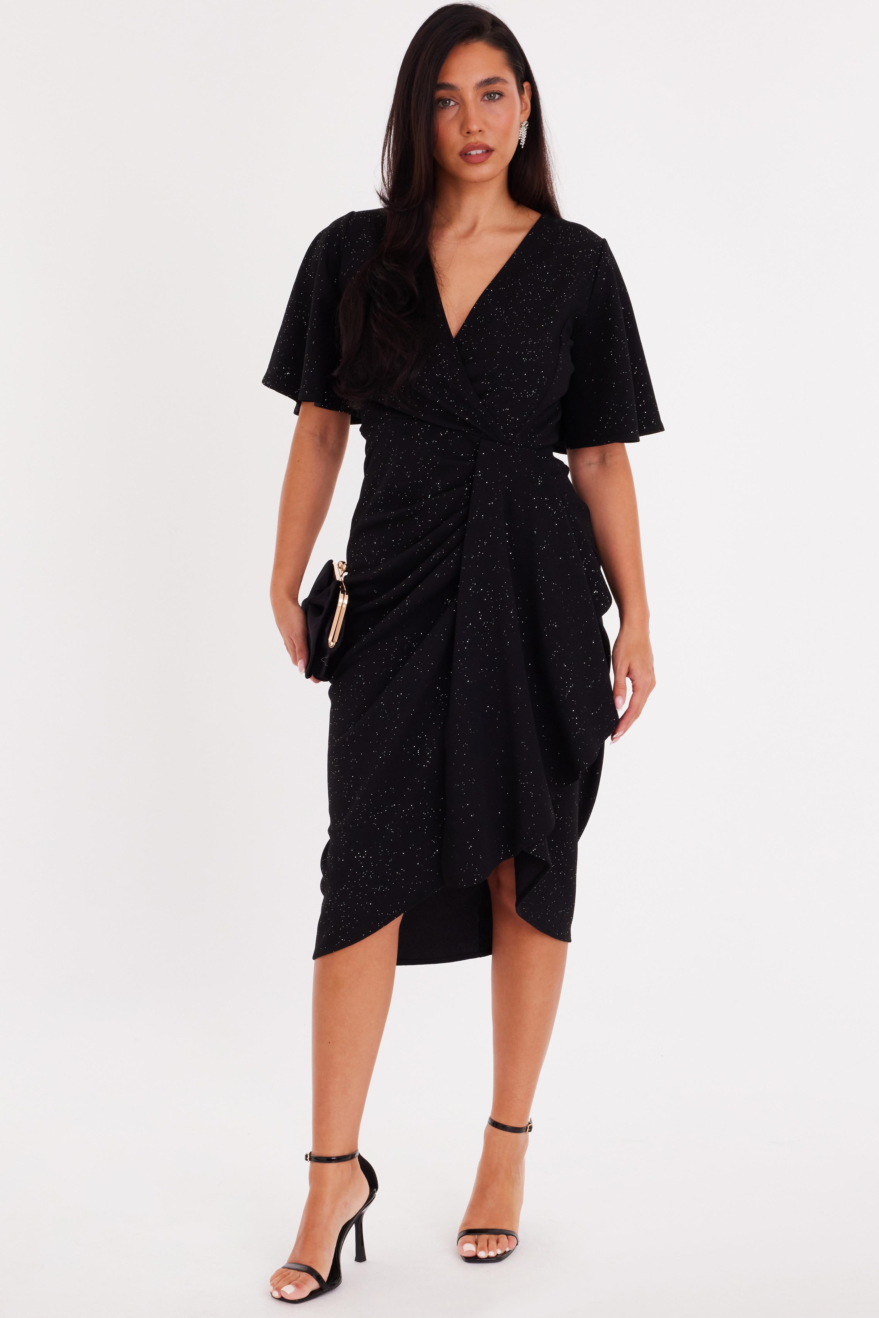 sachin and babi light blue dress Quiz Curve Black Satin Off The Shoulder Maxi Dress main image 1