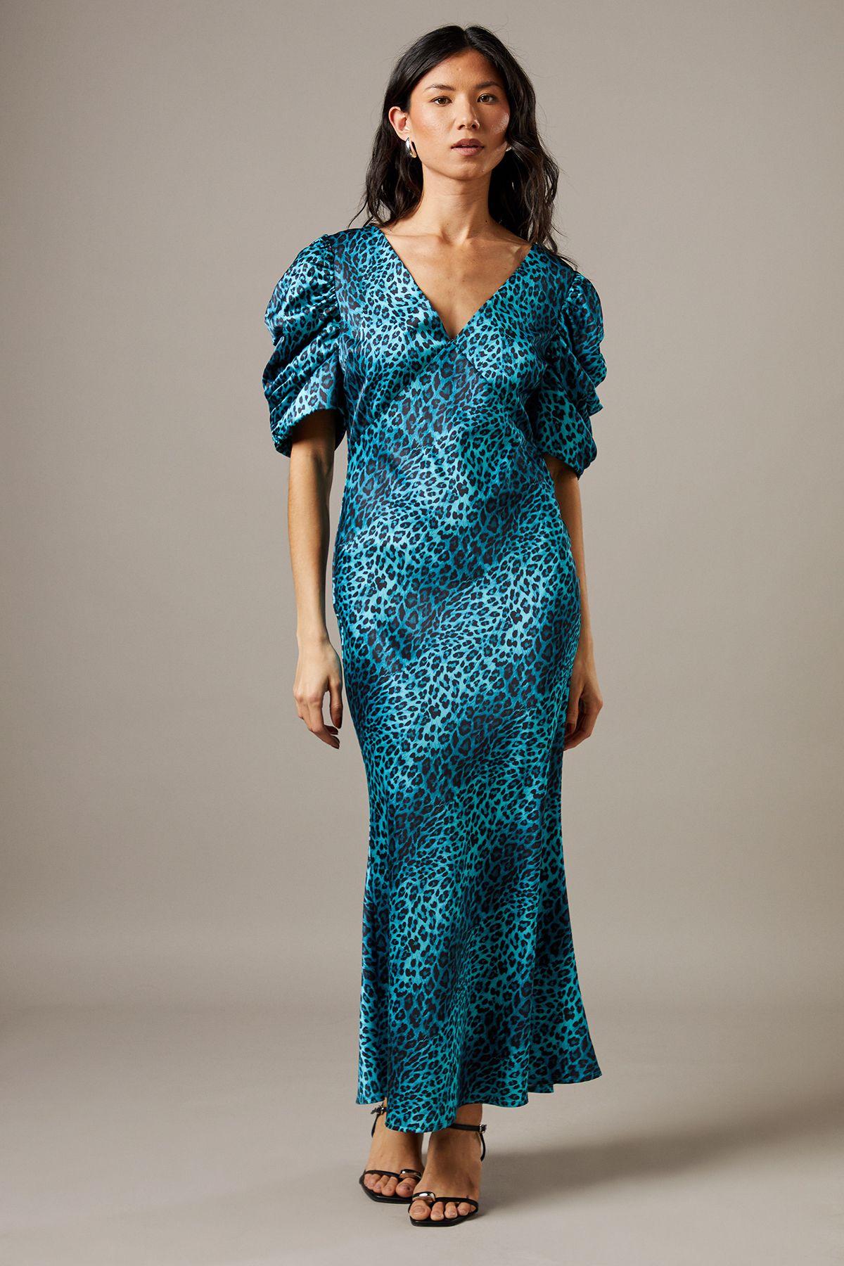 Warehouse Animal Print Shirt Dress Green Womens Dresses