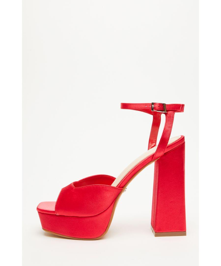 Quiz Red Satin Platform Heeled Sandals | Lyst UK