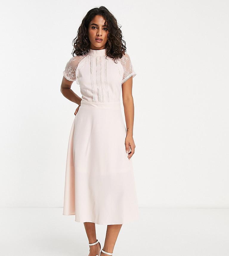 Liquorish Petite A Line Lace Detail Midi Dress in White Lyst UK