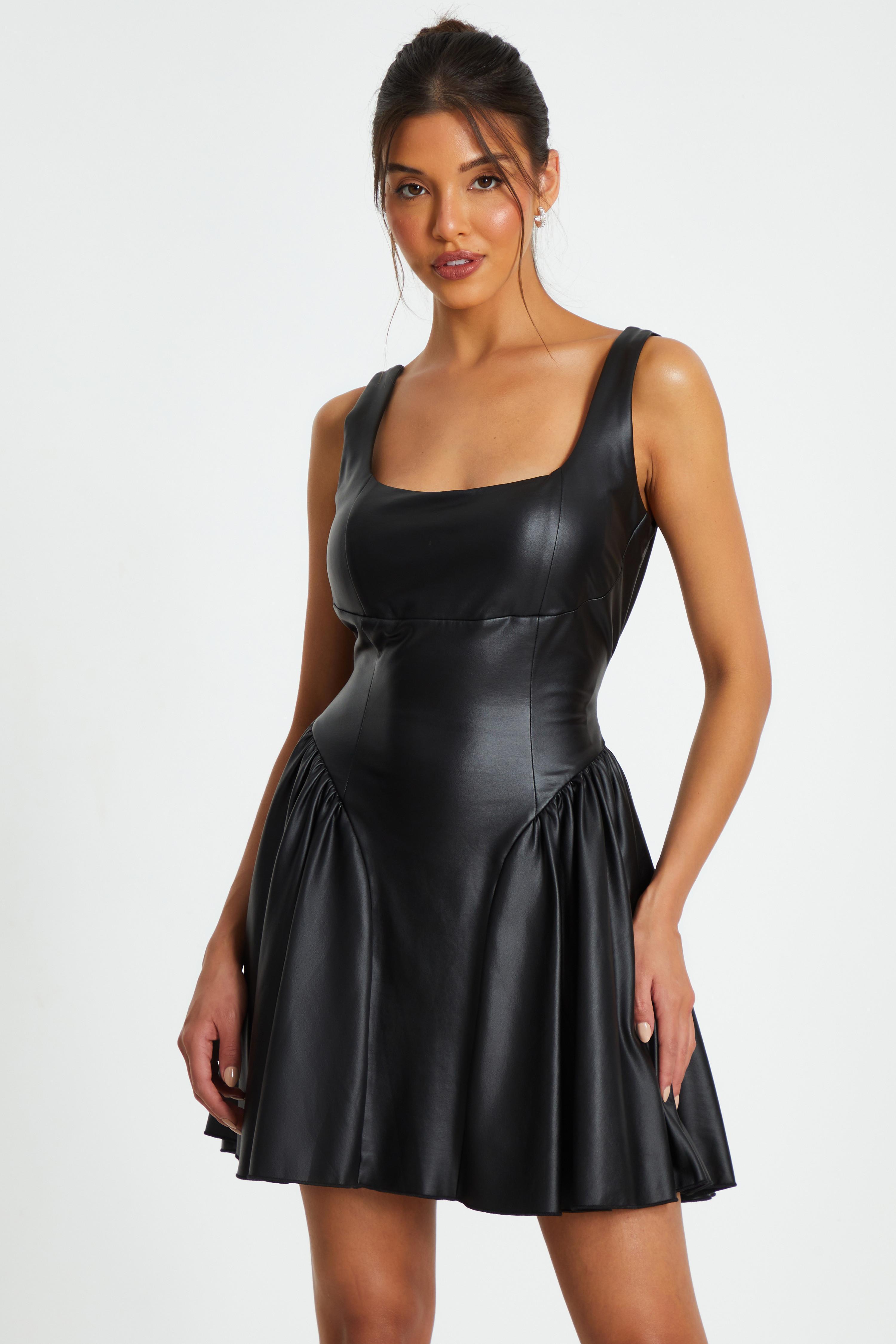 black strapless leather dress Black Leather Bandeau Mini Dress