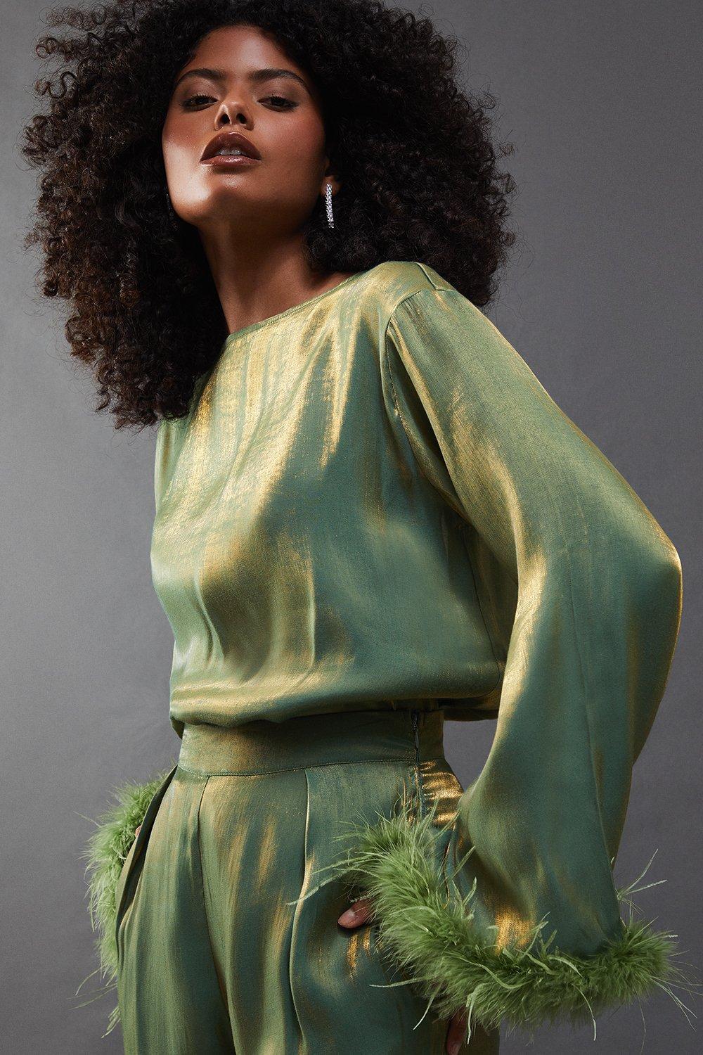 green satin top