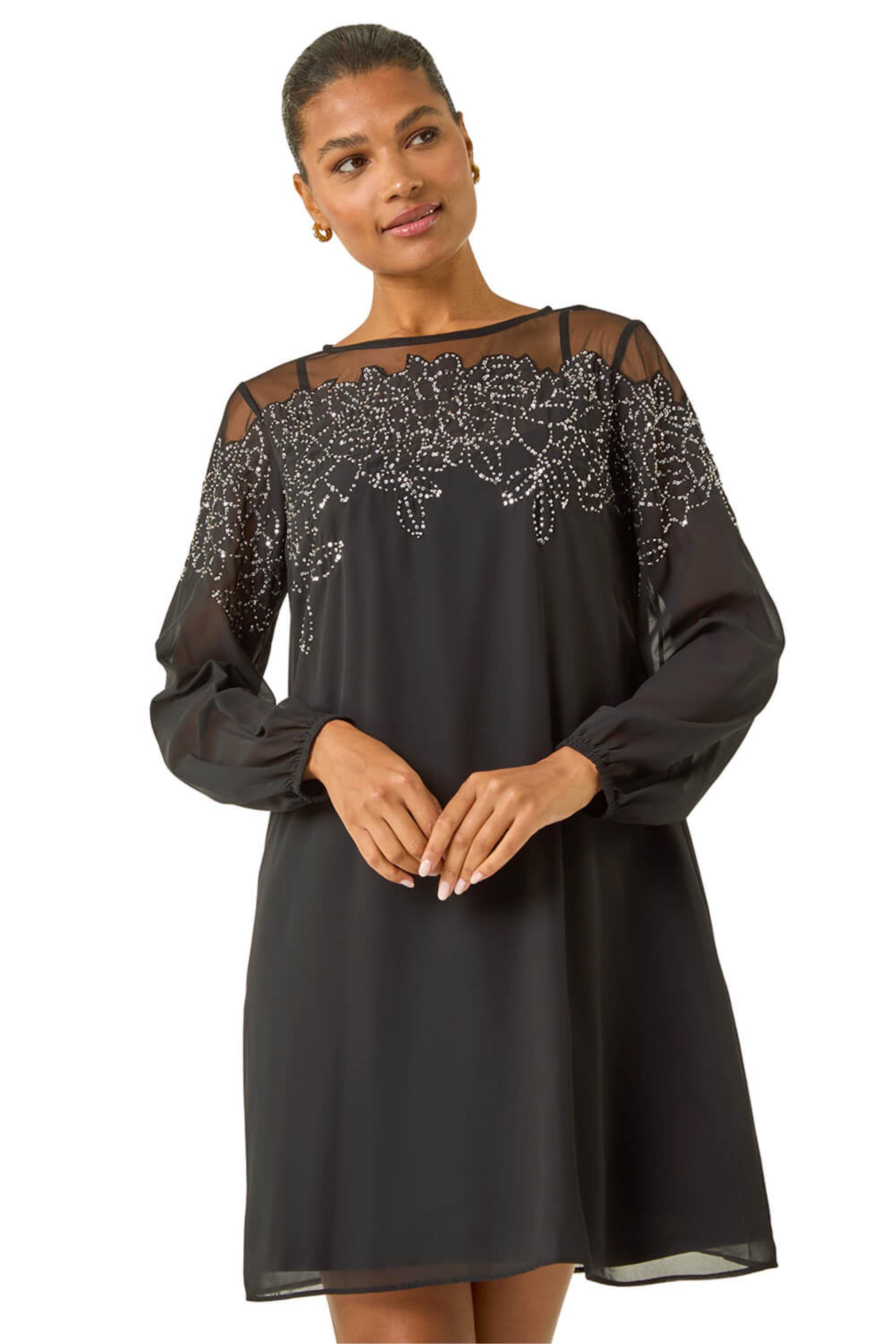 roman black sequin dress Romea | Black Sequin High-Neck Maxi Dress With Cape Sleeves