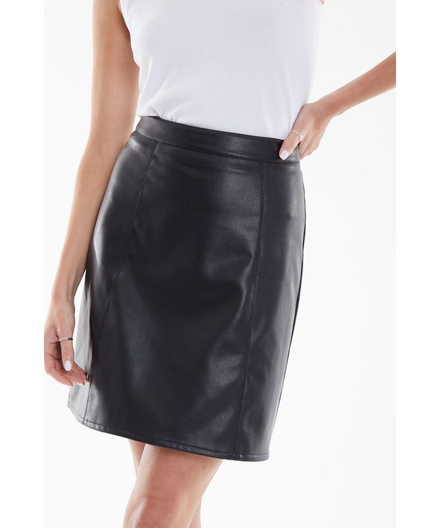 Buy Threadbare Black Mid Length PU Faux Leather Skirt from the