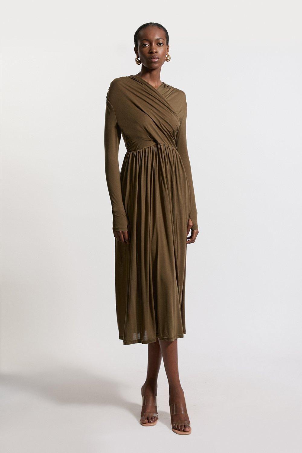 knee length dresses for ladies Long Wrap Dress Tencel Denim / L main image 1