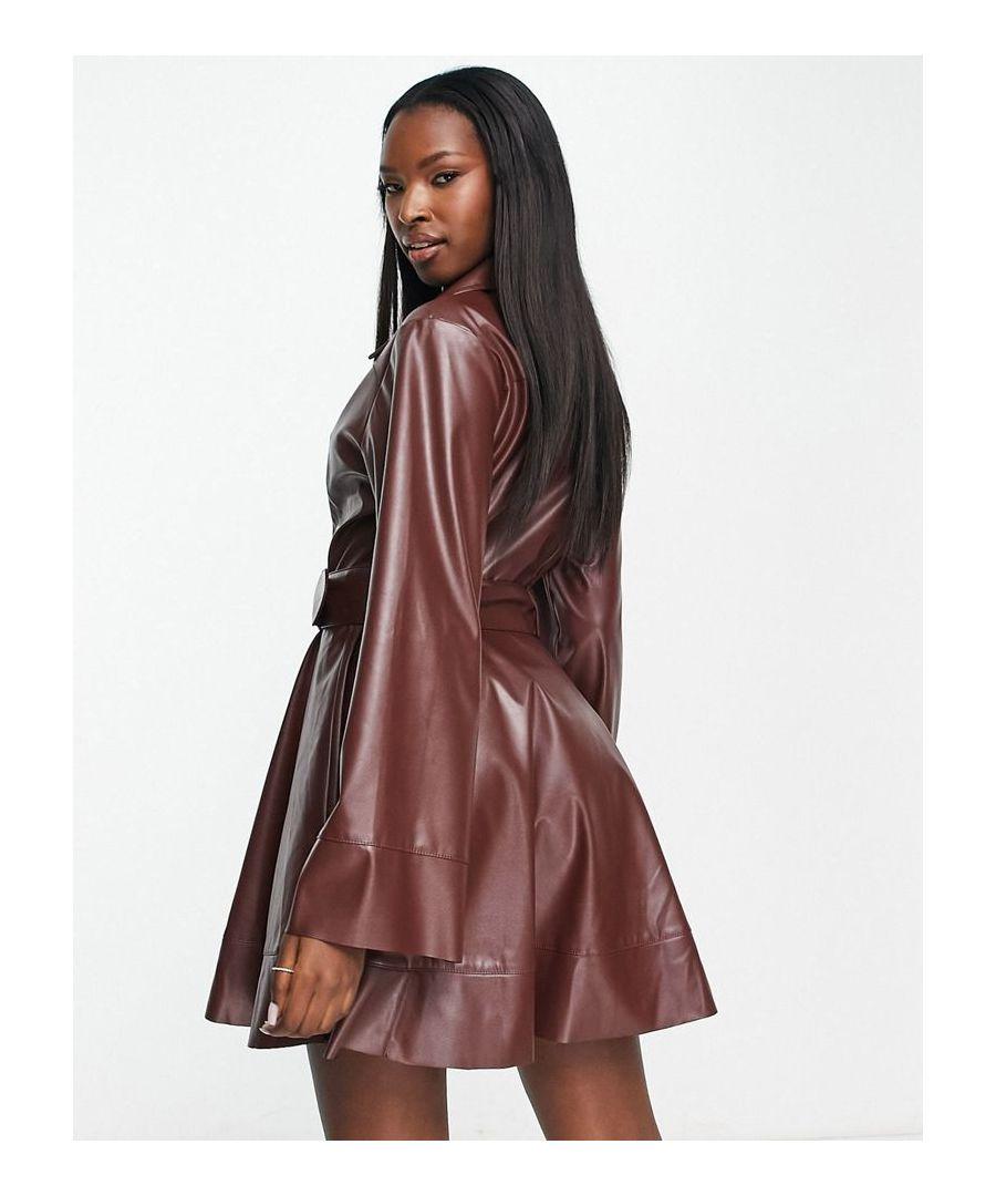 ASOS Leather Look Belted Skater Mini Shirt Dress in Brown | Lyst UK ASOS Leather Look Belted Skater Mini Shirt Dress in Brown | Lyst UK