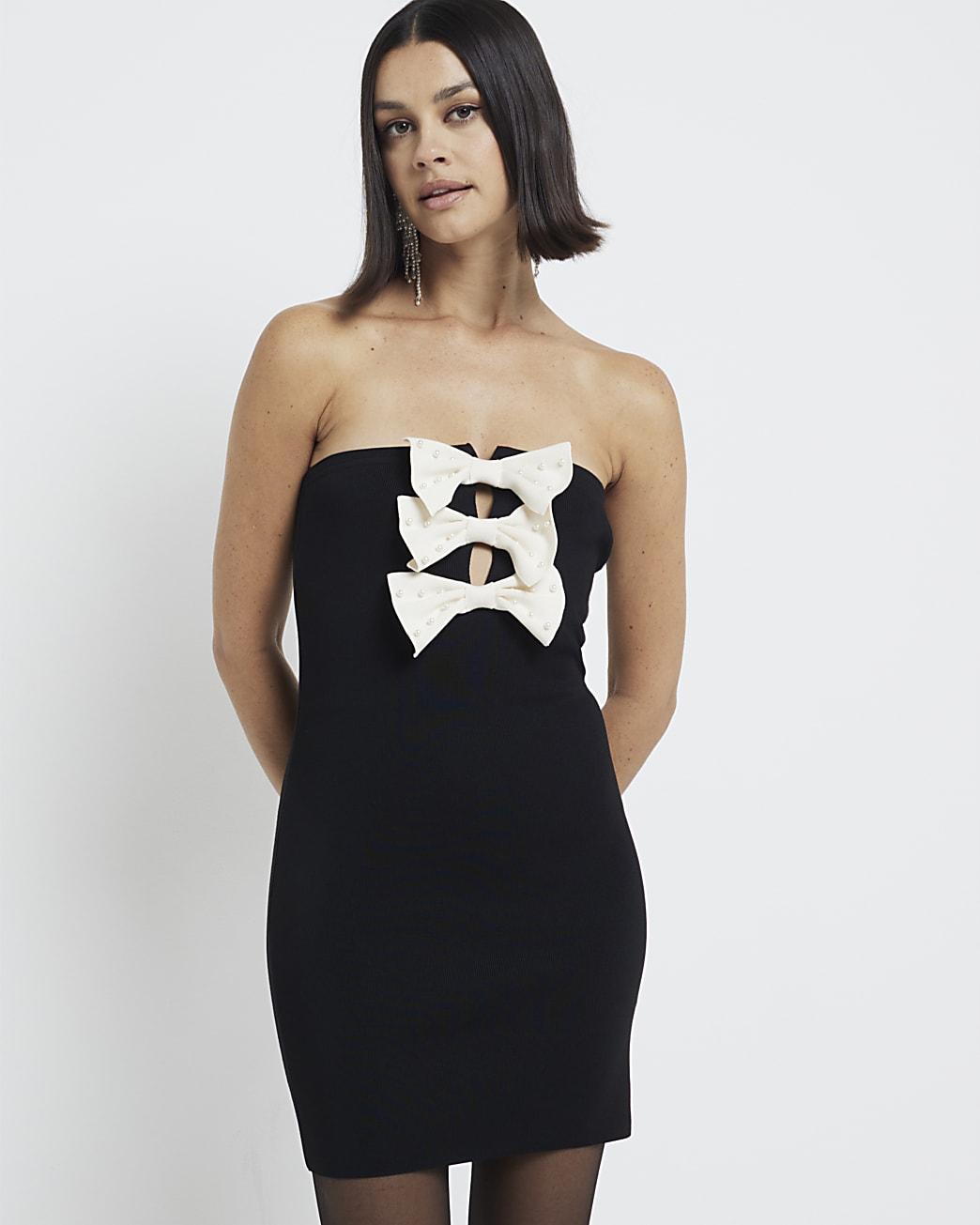River Island Mini Dress Strapless Bow in Black Lyst UK