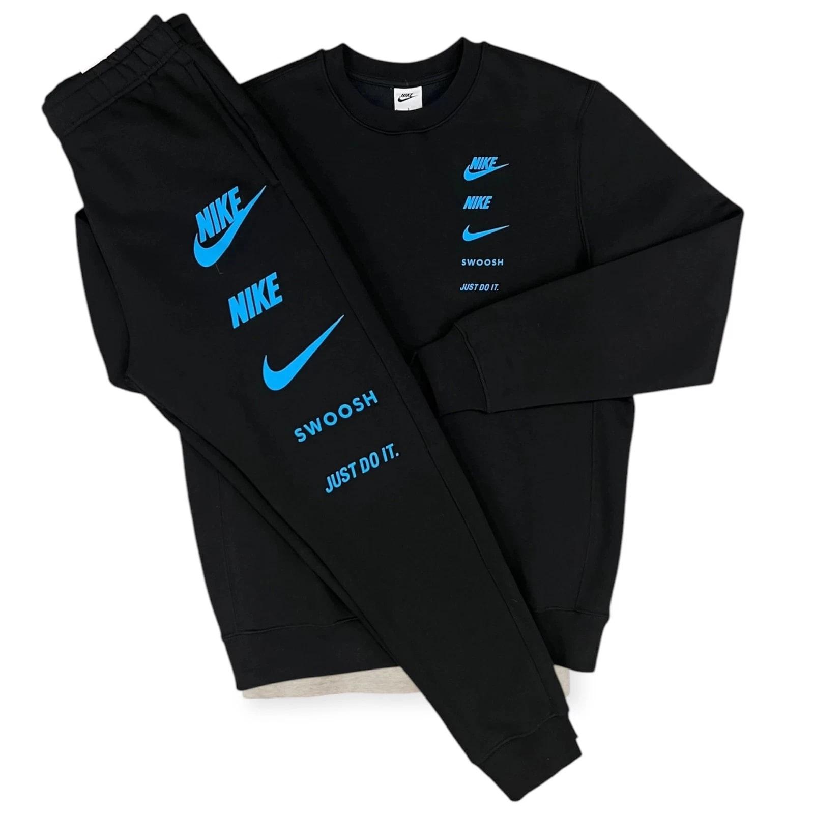 Nike Standard Issue Swoosh Crewneck Fleece Tracksuit in Black for