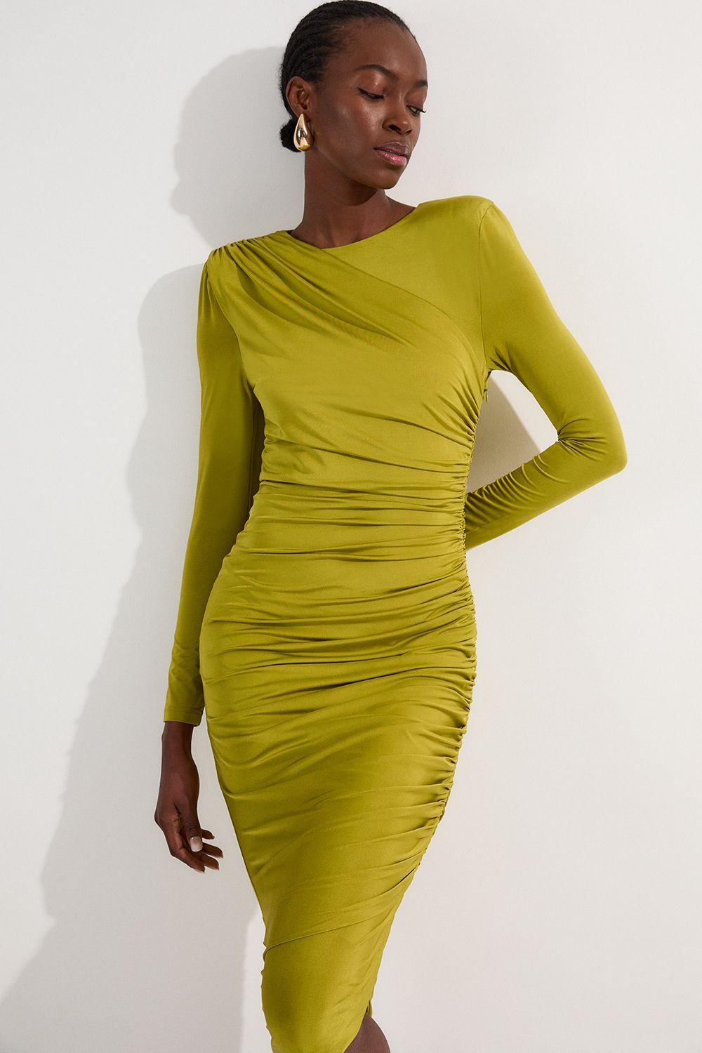 Karen Millen Jersey Crepe Ruched Long Sleeve Maxi Dress in Yellow | Lyst UK Karen Millen Jersey Crepe Ruched Long Sleeve Maxi Dress in Yellow | Lyst UK