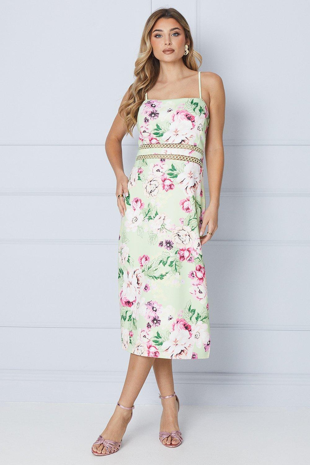Oasis Lime Floral Scuba Column Trim Insert Midi Dress in White Lyst UK