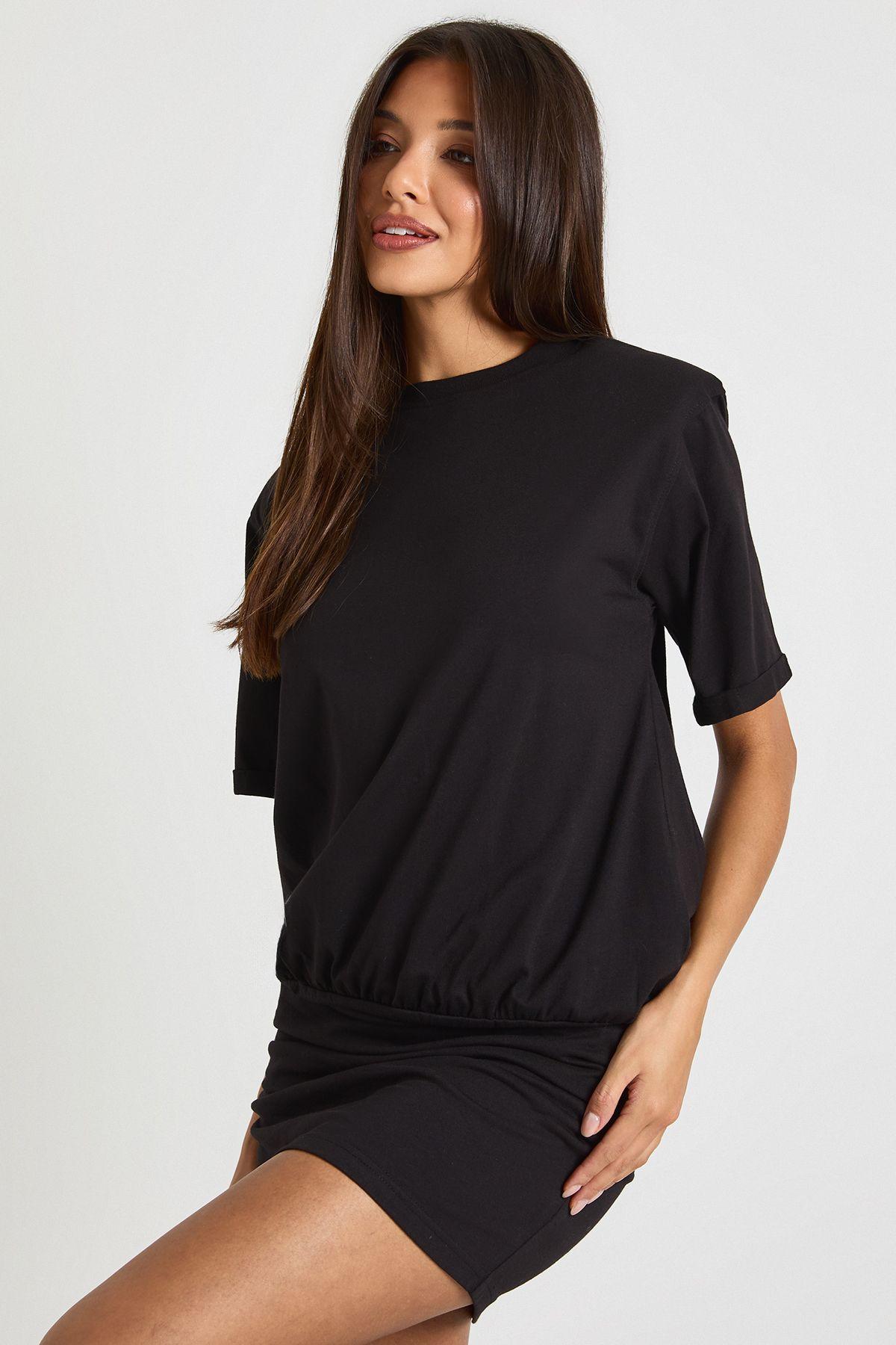 Boohoo Shoulder Pad Ruched T-Shirt Mini Dress in Black Lyst UK