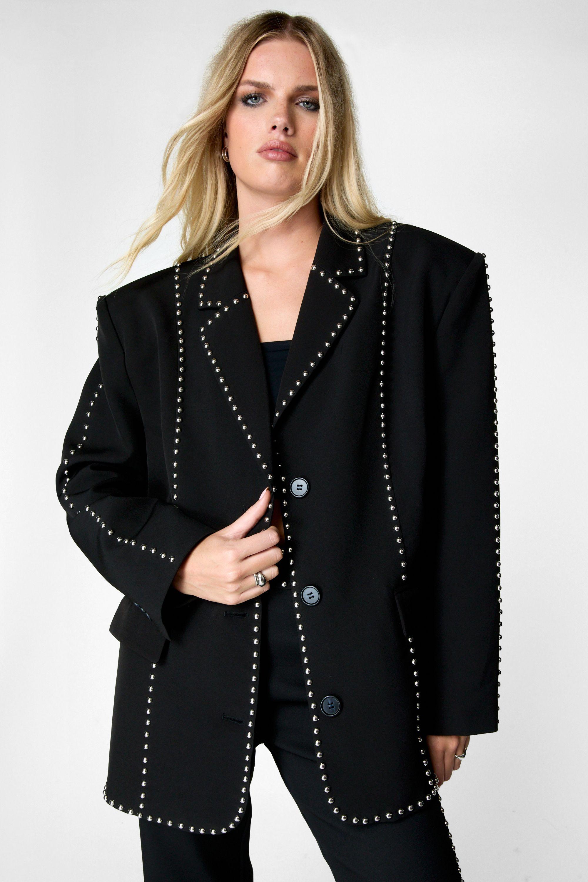 Nasty Gal Premium Studded Oversized Blazer in Black Lyst UK