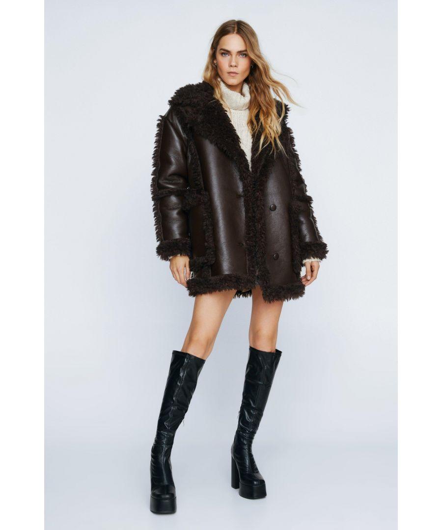 Premium faux leather borg lined jacket clearance