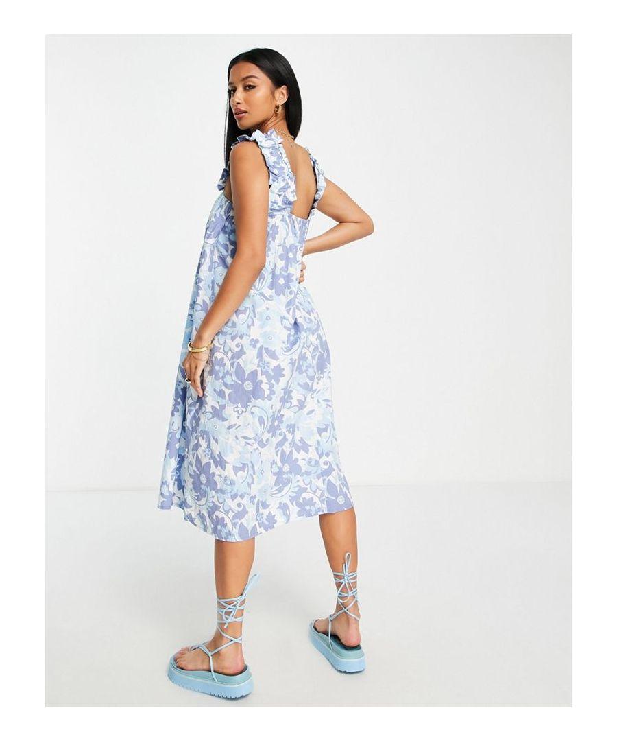 Vero Moda Midi Dress With Shirred Straps in Blue | Lyst UK