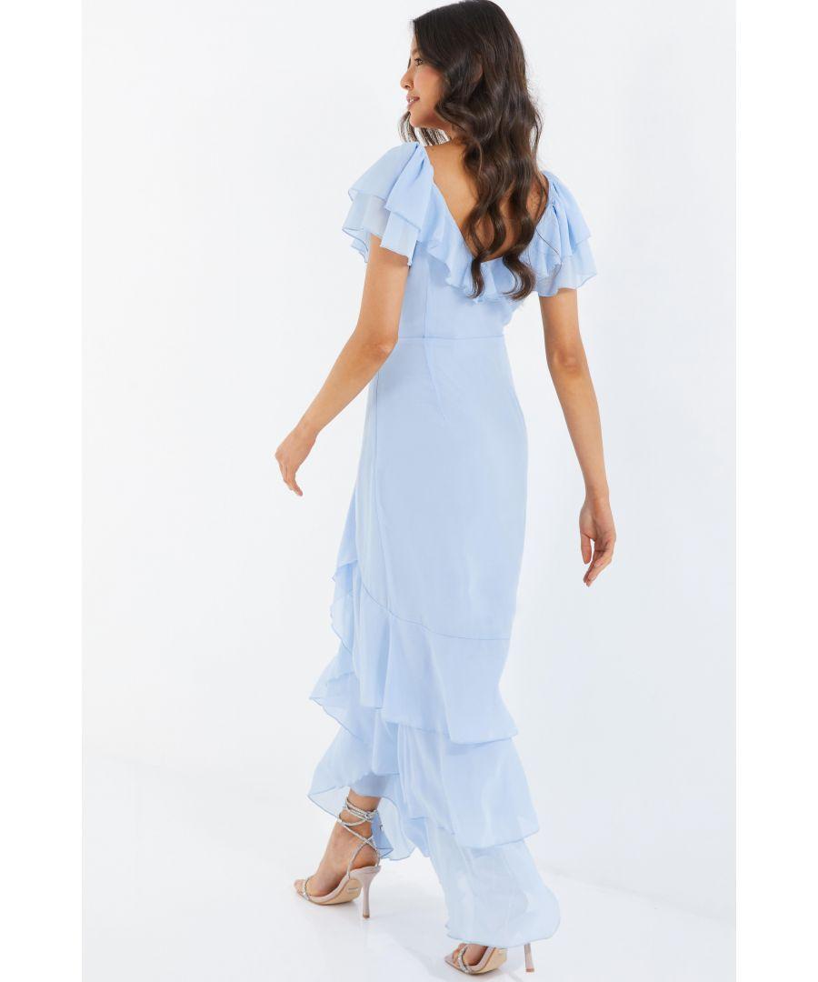 quiz blue chiffon dress QUIZ Women's Chiffon Halter Neck Maxi Dress