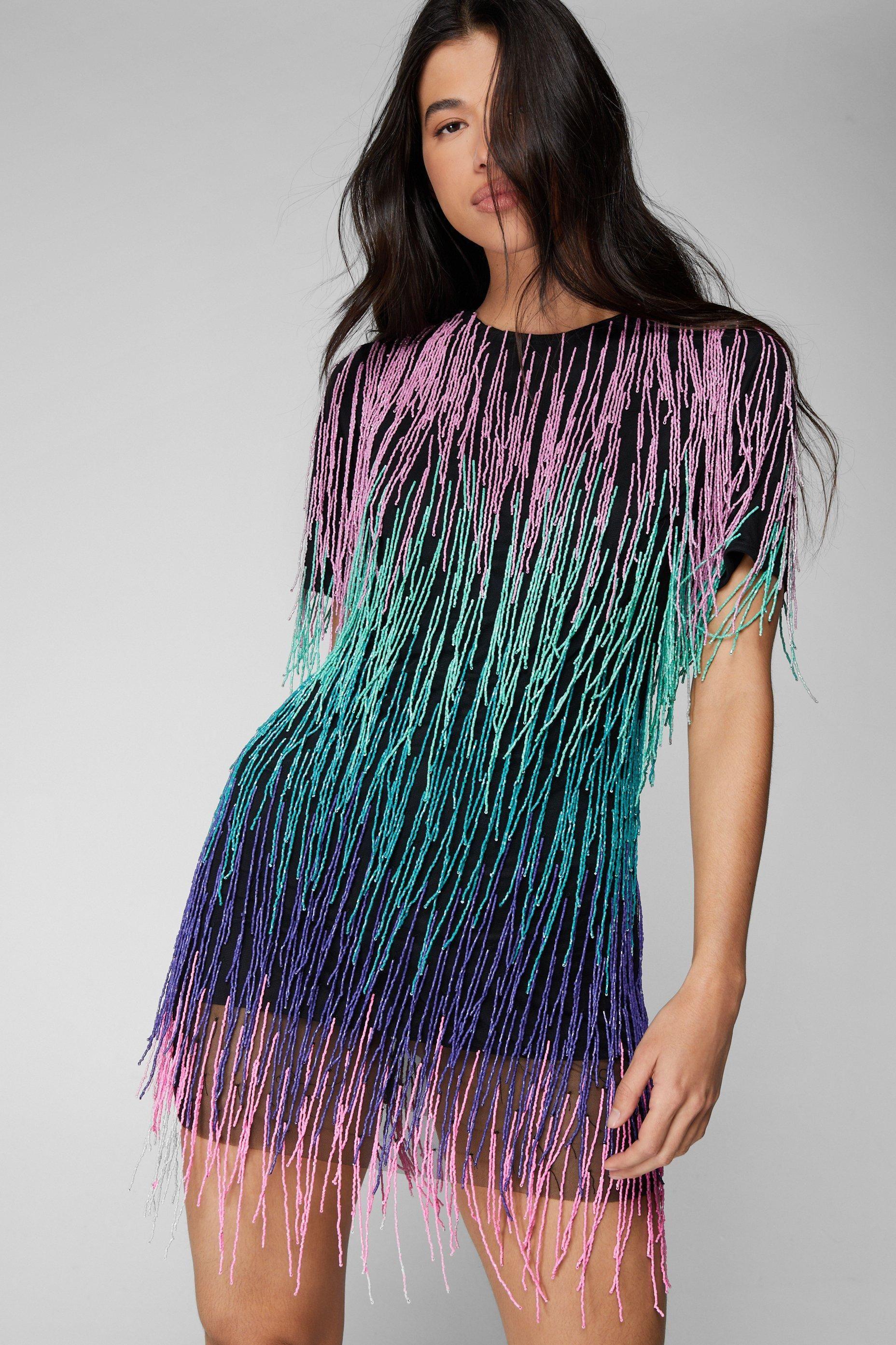 beaded tassel mini dress Short Tassel Dress – ALBINA DYLA main image 0