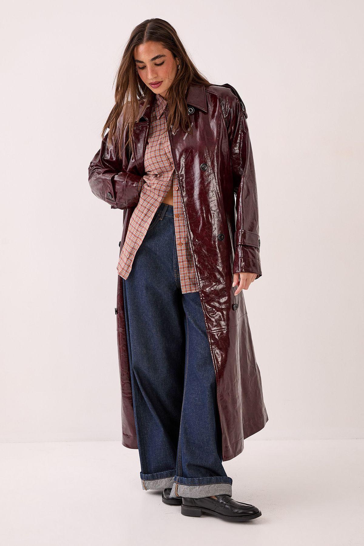 Nasty Gal Premium Vinyl High Shine Faux Leather Trench Coat in