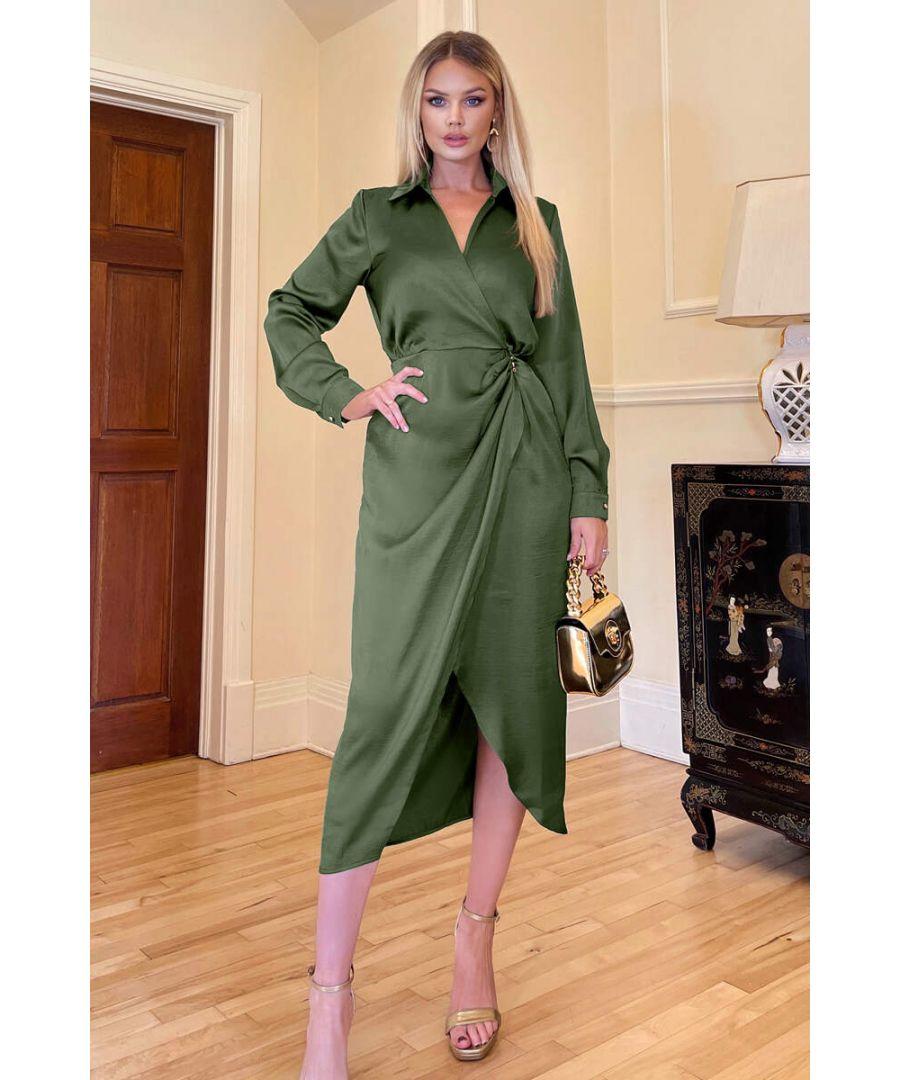 AX Paris Wrap Satin Shirt Midi Dress in Green | Lyst UK