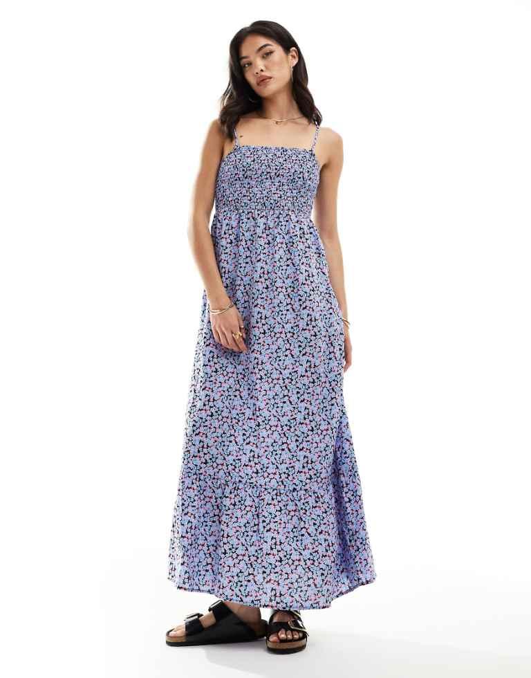 chinese dress ladies Beige Printed Smocked Midi Dress