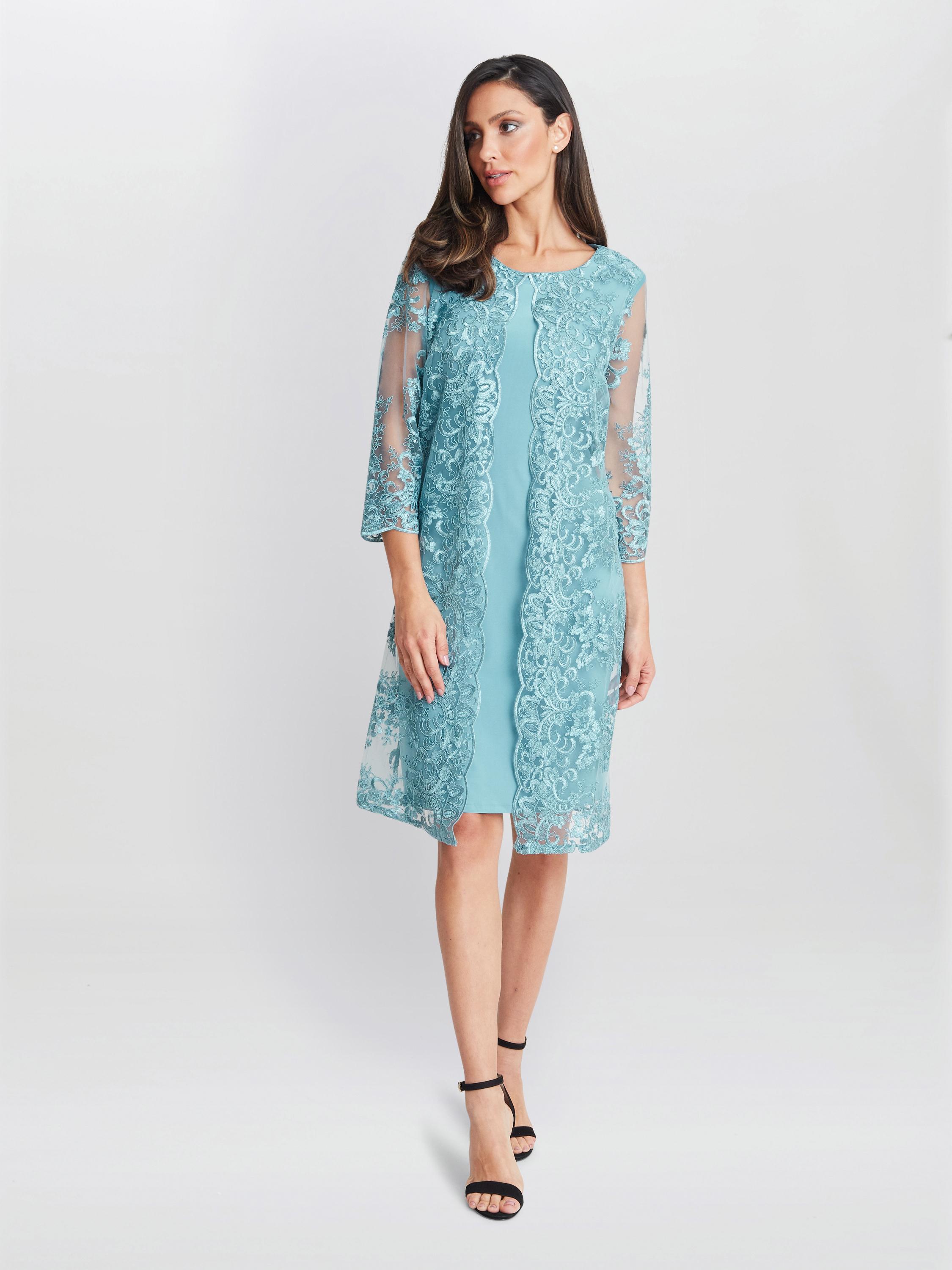 Gina Bacconi Jill Embroidered Lace Mock Jacket Dress in Blue Lyst UK