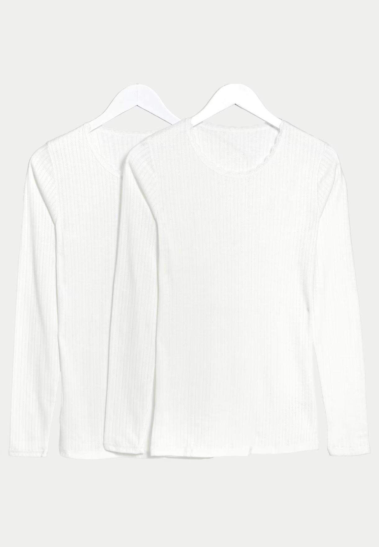 Marks \u0026 Spencer M\u0026S Pack Of 2 Thermal Pointelle Long Sleeve Tops in White |  Lyst UK
