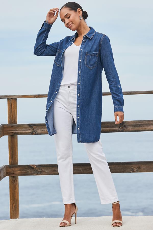 Sosandar Dark Denim Relaxed Fit Longline Shirt in Blue Lyst UK