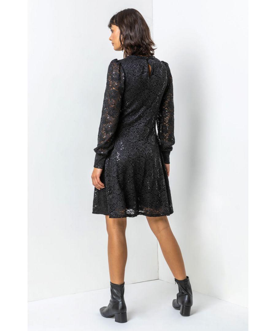 Roman Lace Sparkle Swing Dress in Black Lyst UK