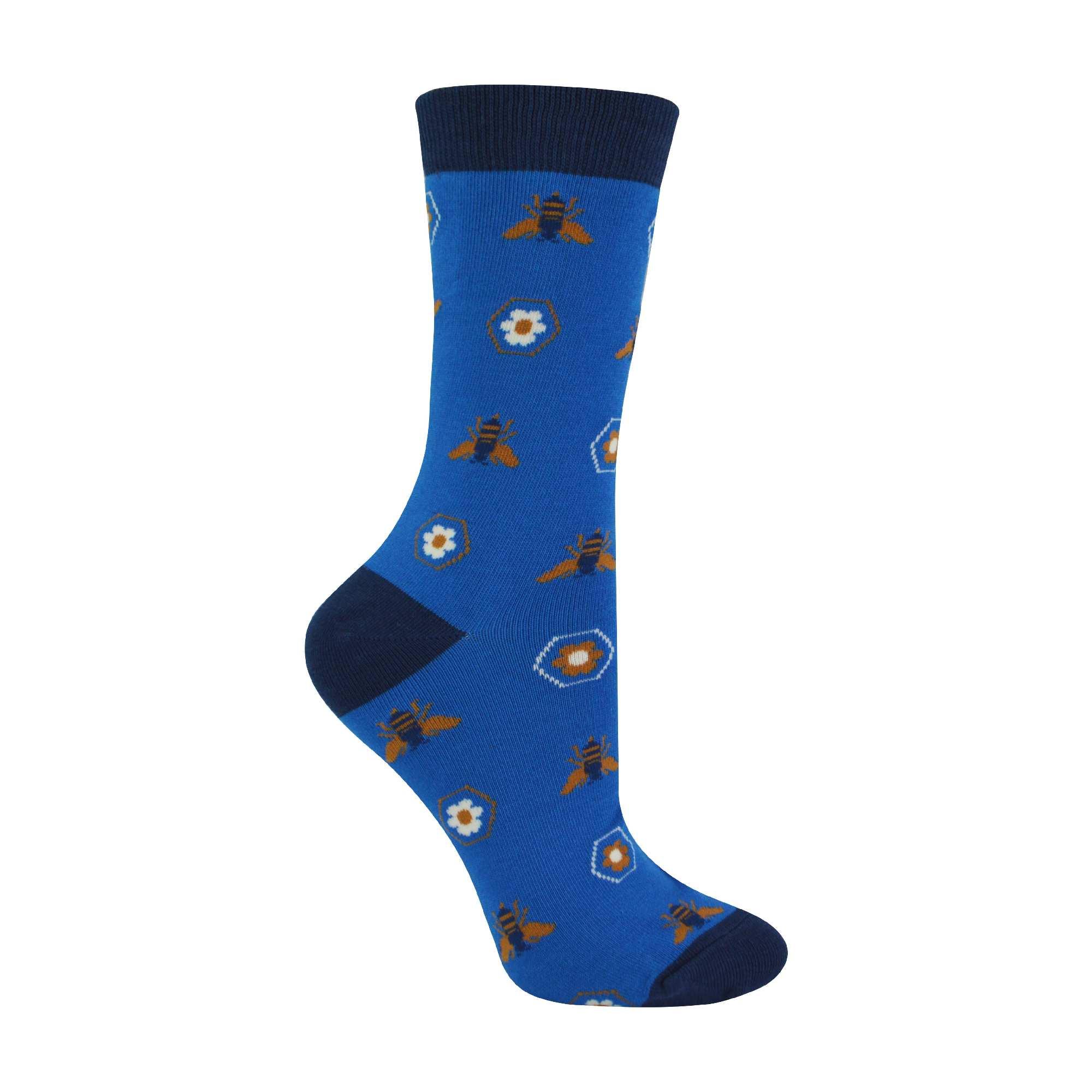 Miss Sparrow Damen Socken - Violinschlüssel & Musiknoten Design, Marineblau, Einheitsgröße, Baumwolle Mix