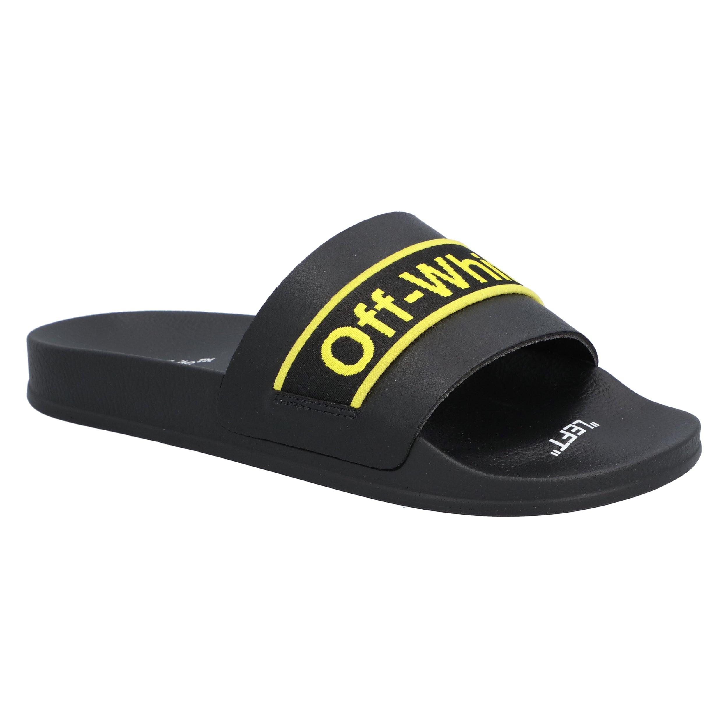 Off-White Black and Yellow Logo Slide Sandals Off-White Industrial Logo-embroidered Sandal Yellow – The  main image 2
