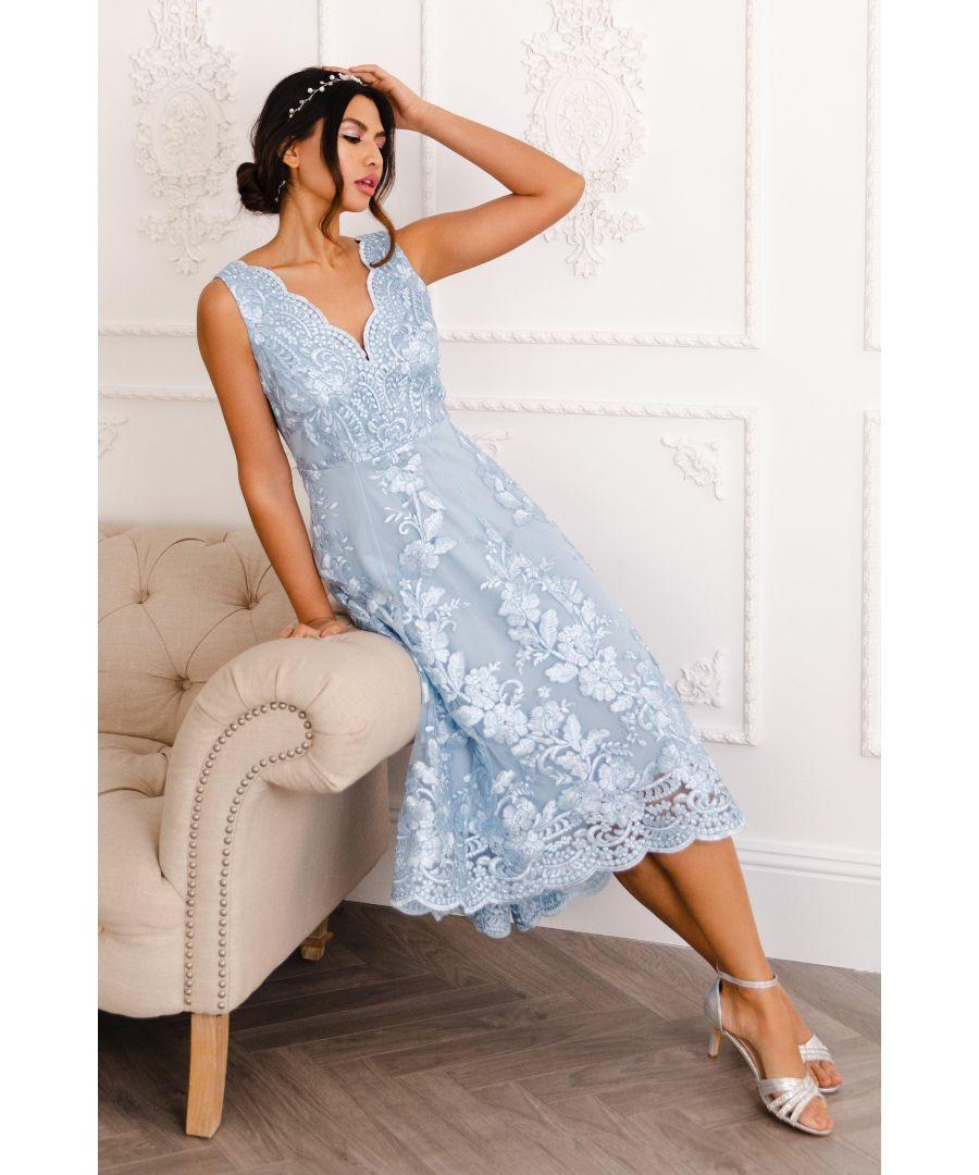 Quiz Blue Embroidered Dip Hem Dress Lyst UK