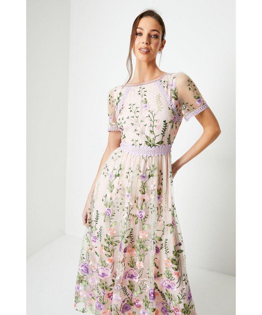 Coast Lace Trim Detail Embroidered Mesh Midi Dress in White Lyst UK