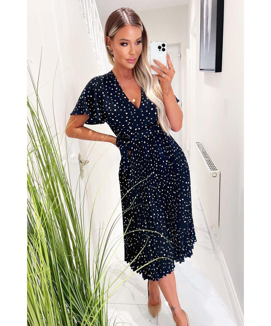 AX Paris Polka Dot Wrap Top Belted Pleated Midi Dress in Blue Lyst UK