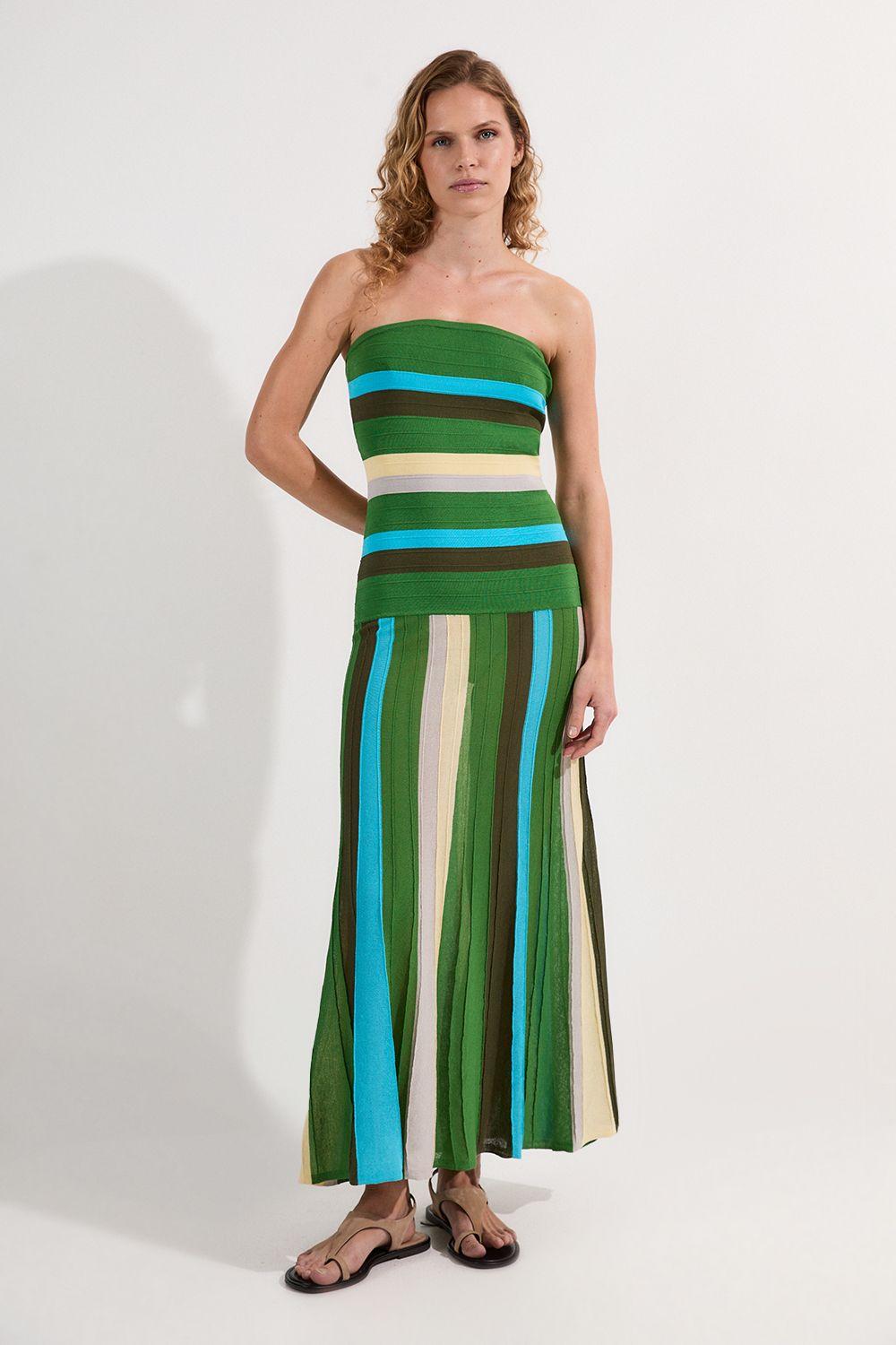 Karen Millen Striped Bardot Knit Maxi Dress in Green Lyst UK