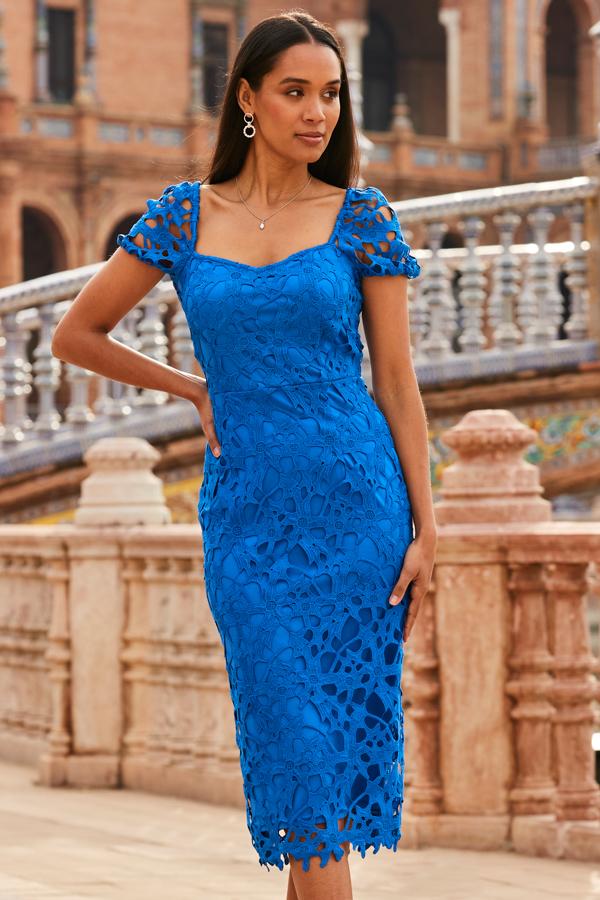 cobalt blue lace dress Sosandar Luxe Detail Pencil in Size:Customized lustrous fabric hem Silhouette:Formal Ready tall black dresser with
