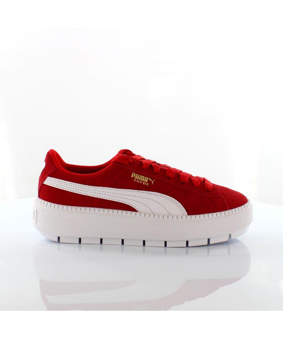 PUMA Platform Trace Mu Red Suede Low Lace Up Trainers 367980 03 Leather |  Lyst UK
