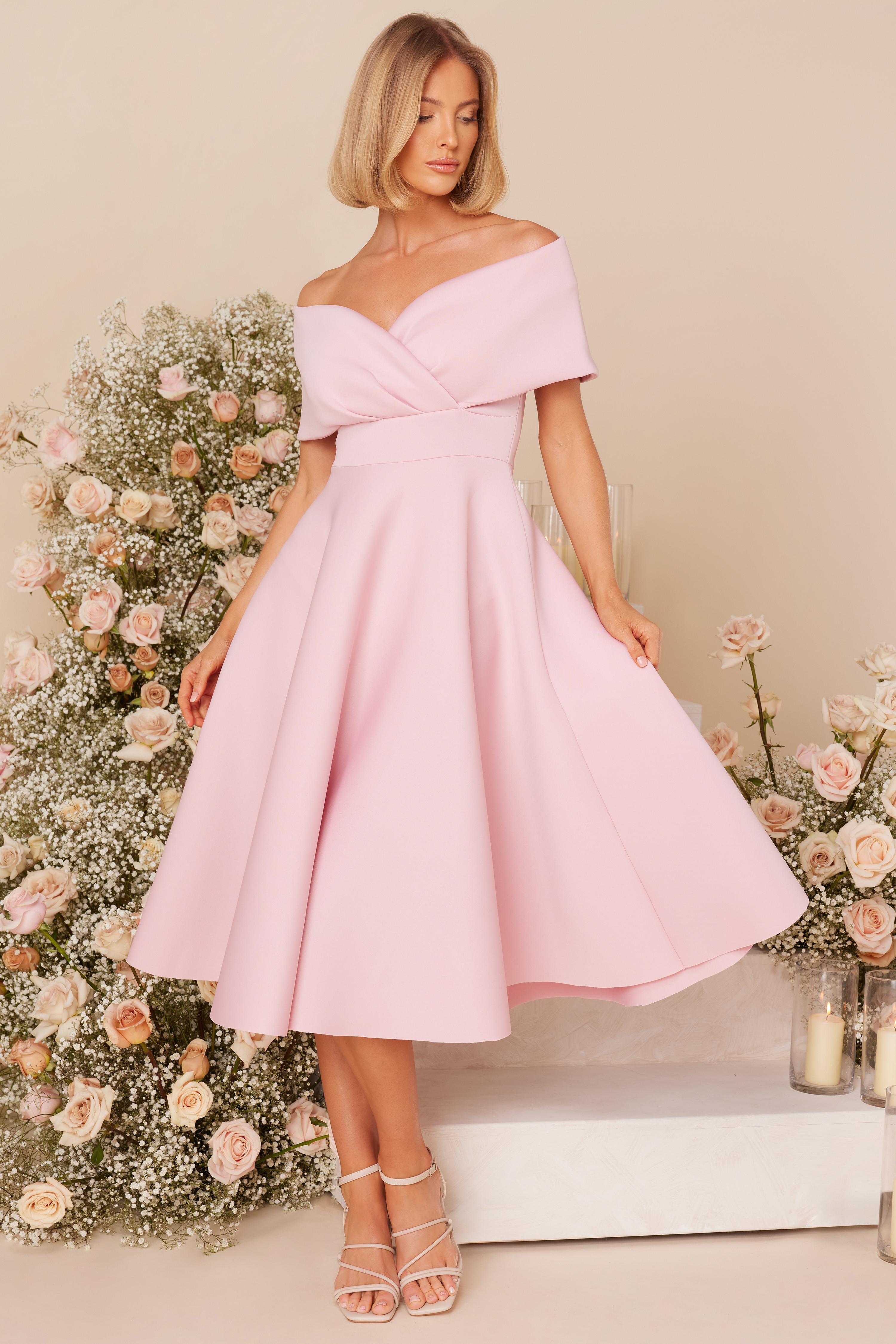 Quiz Bardot Skater Midi Dress in Pink Lyst UK